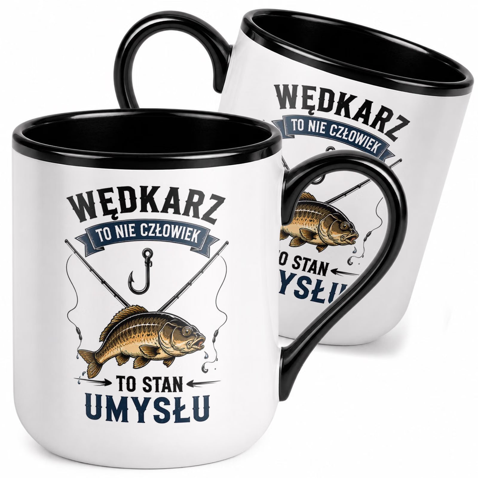 Kubek z nadrukiem Premium Czarny Dla Wędkarza Rybaka Upominek Prezent
