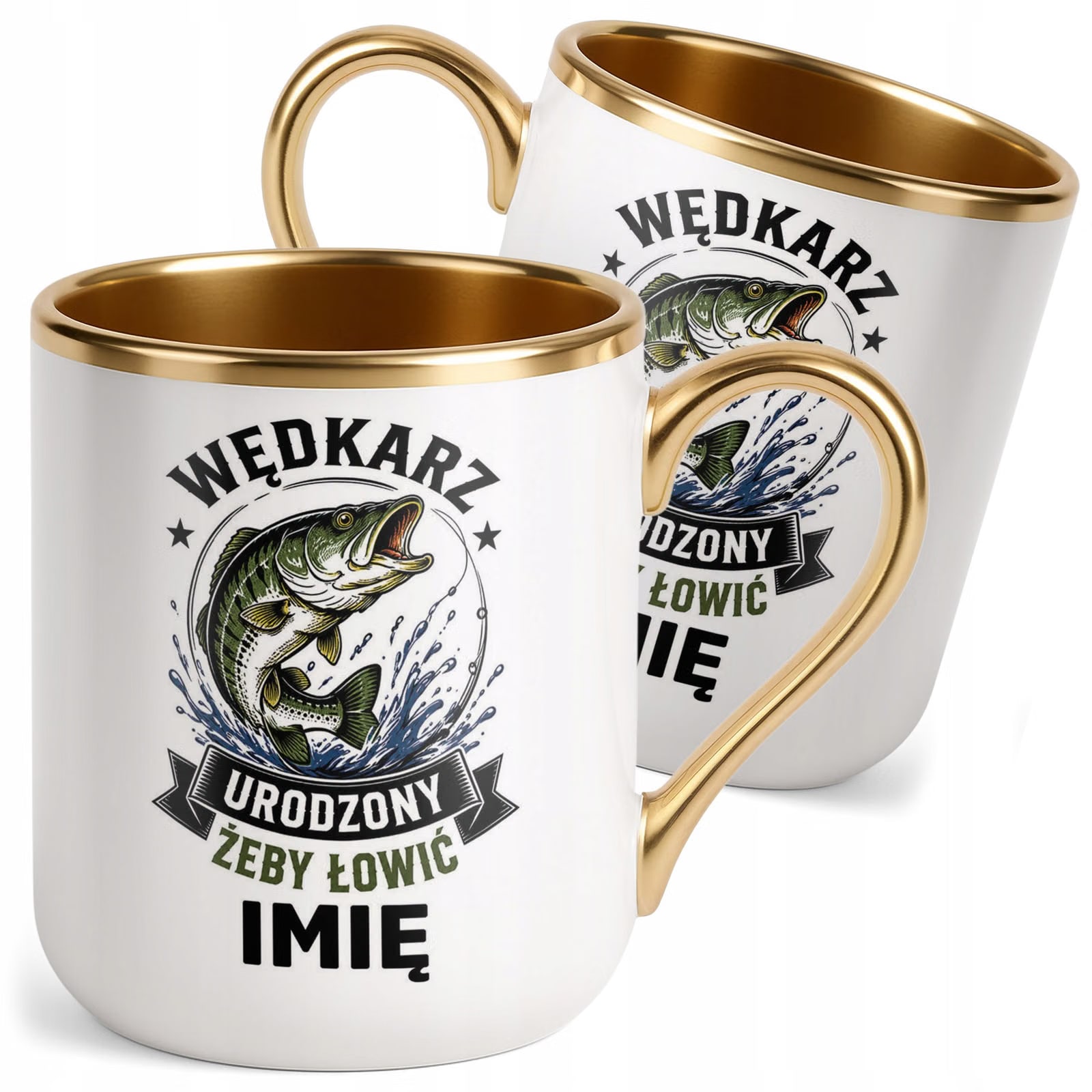 Kubek Personalizowany z nadrukiem Premium Złoty Dla Wędkarza Prezent