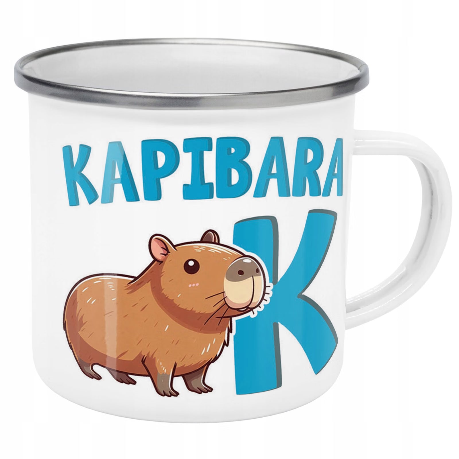 Kubek Emaliowany Kapibara Capybara Zwierzak z Nadrukiem Biały Metalowy