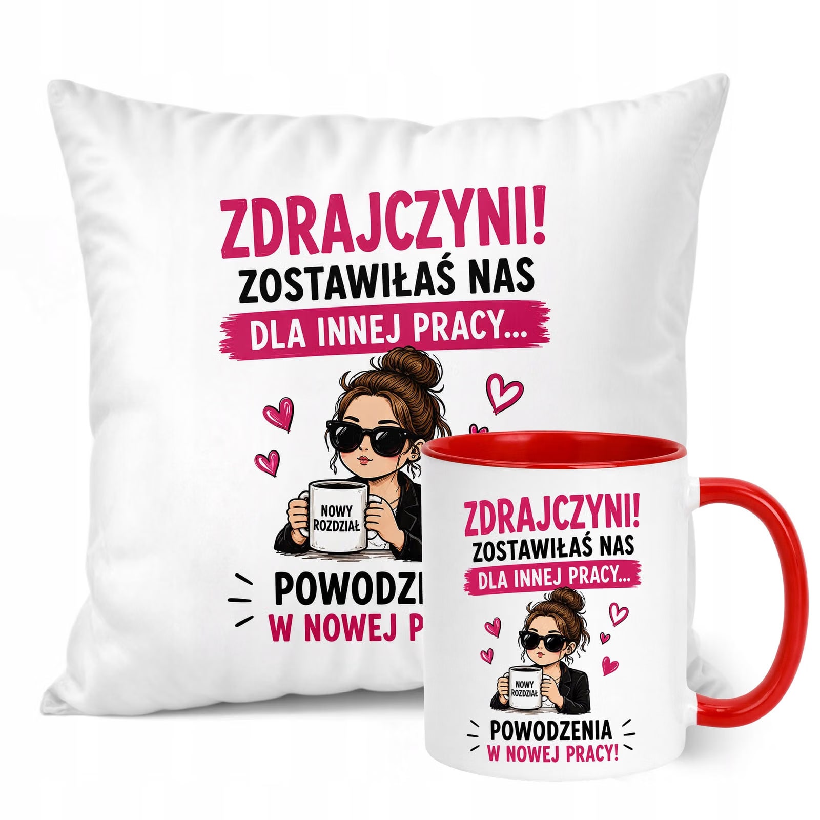 Zestaw Kubek Czerwony Poduszka Z Nadrukiem Odejście z Pracy Prezent