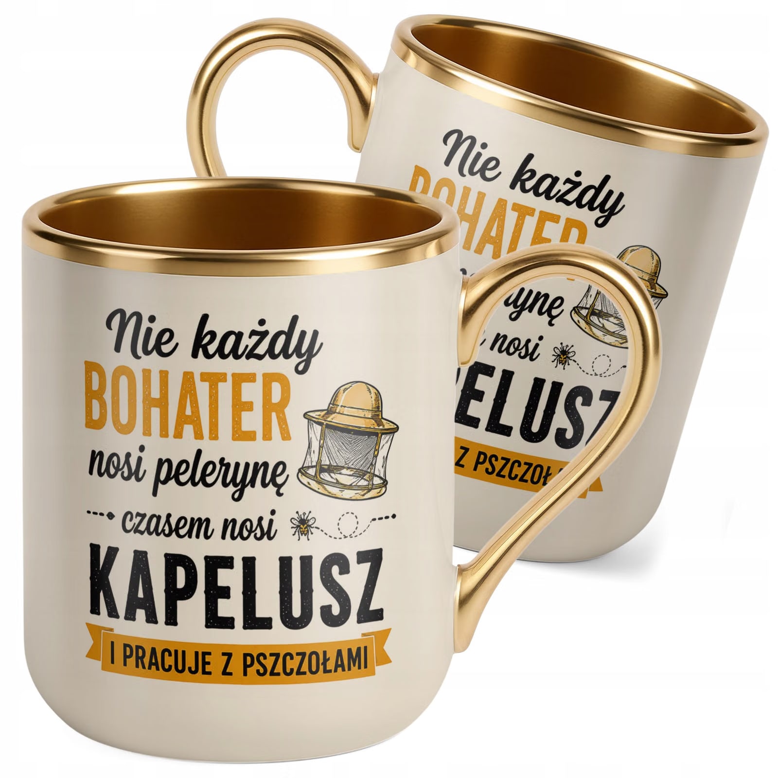 Kubek z nadrukiem Premium Złoty Ecru Dla Pszczelarza Szef Pasieki Prezent