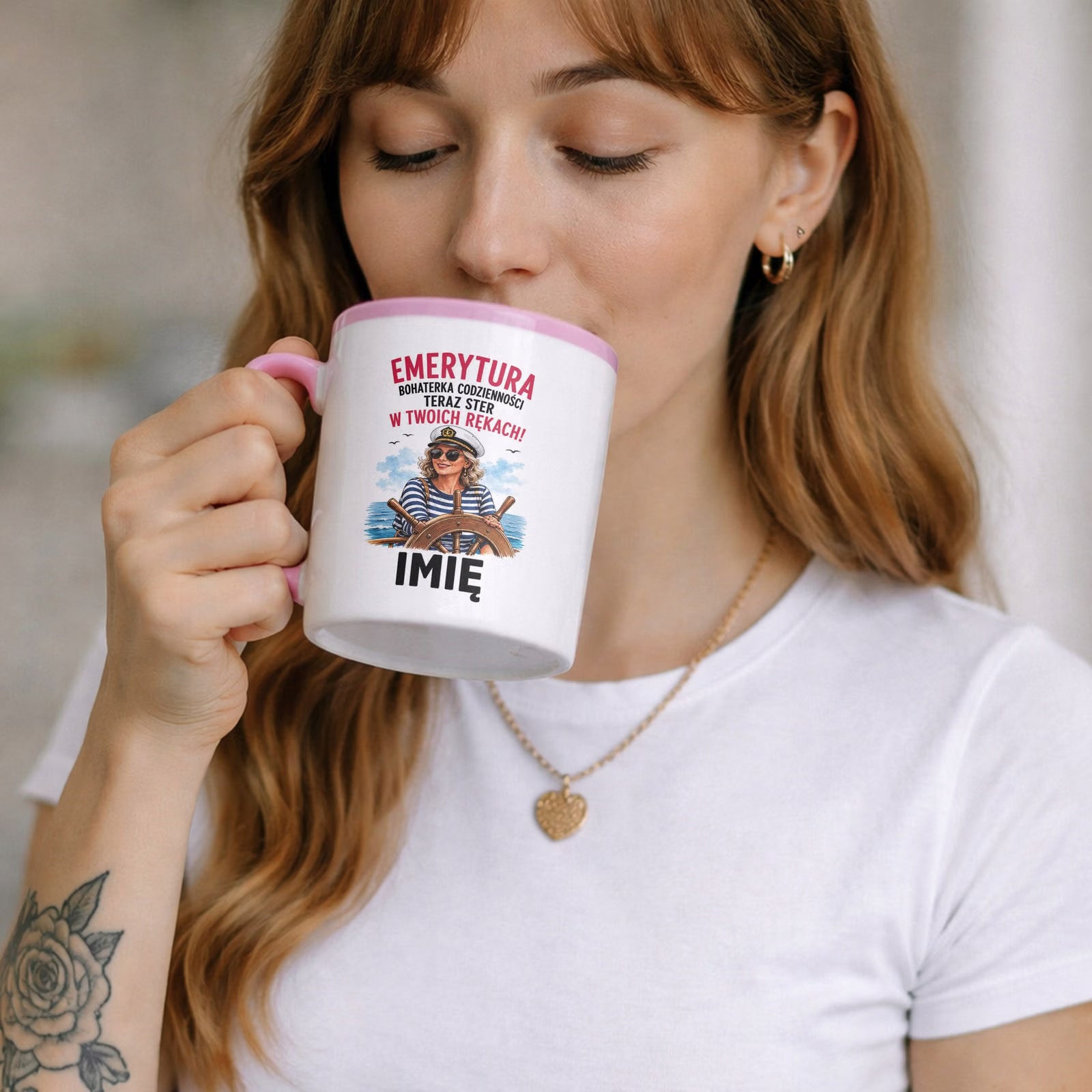 Zestaw Personalizowany Kubek Różowy Poduszka Emerytura Upominek Prezent