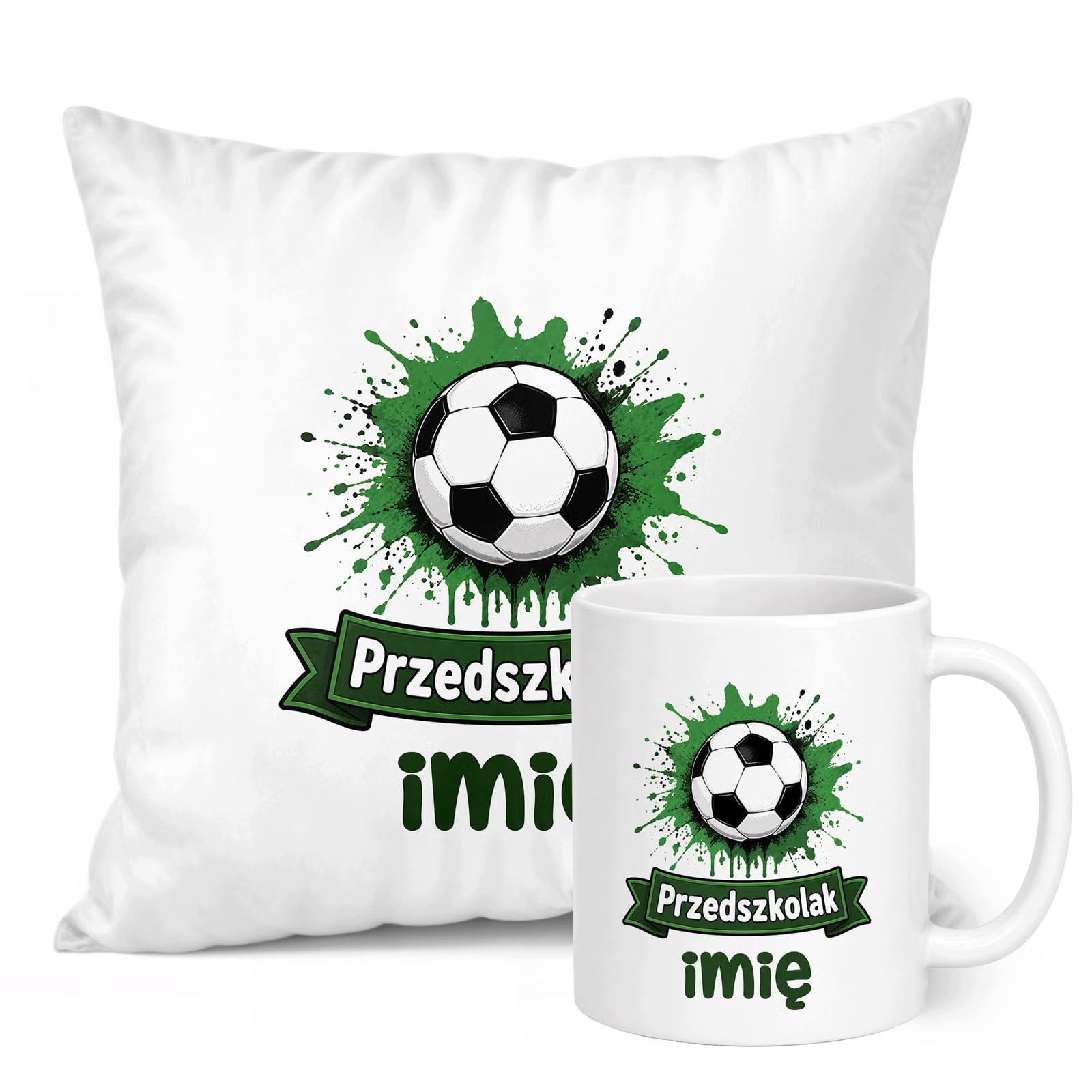 Zestaw Personalizowany Kubek Biały Poduszka Piłka nożna