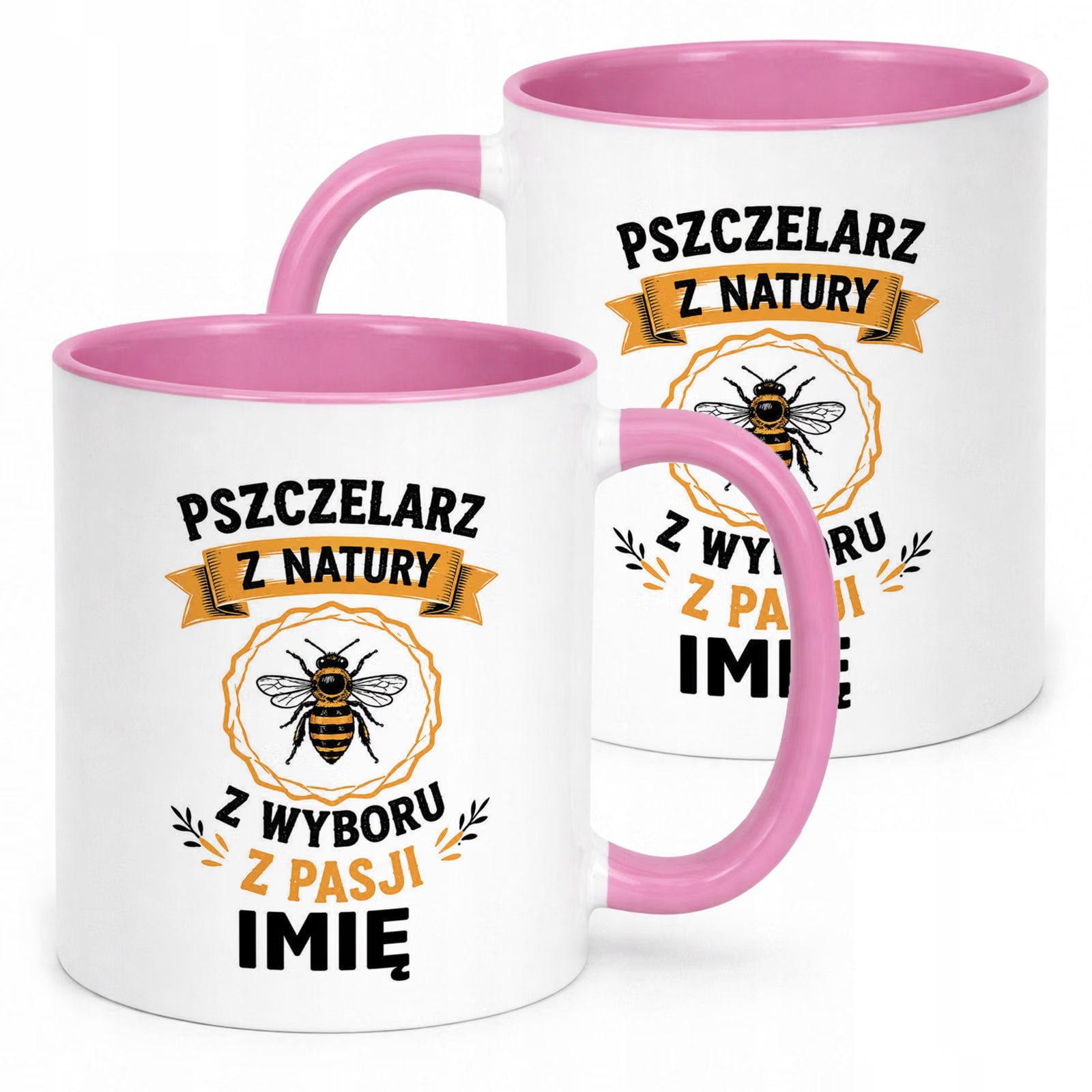 Różowy Kubek Personalizowany z nadrukiem Dla Pszczelarza Upominek Prezent