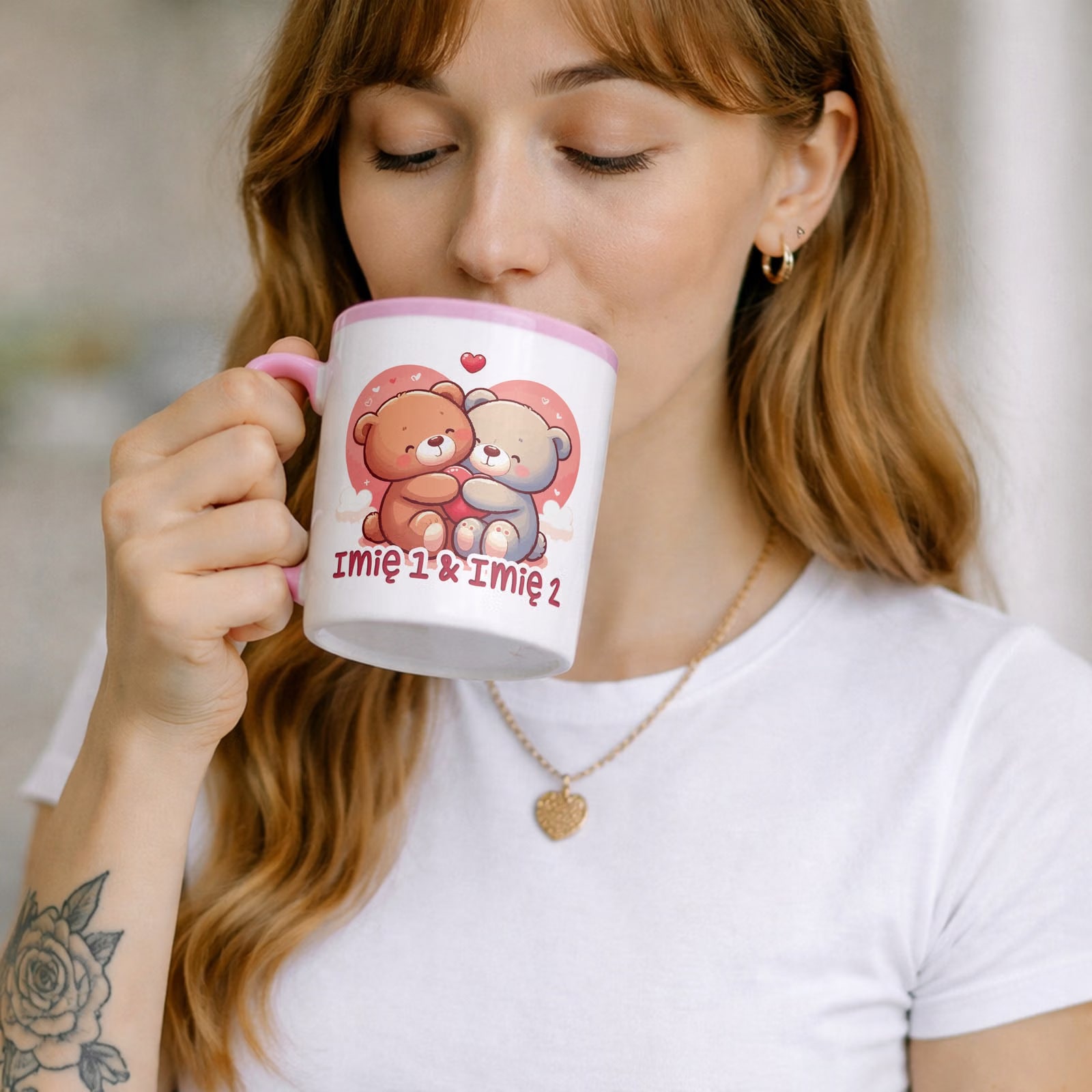 Kubek Różowy Personalizowany Serce Walentynki Prezent Upominek