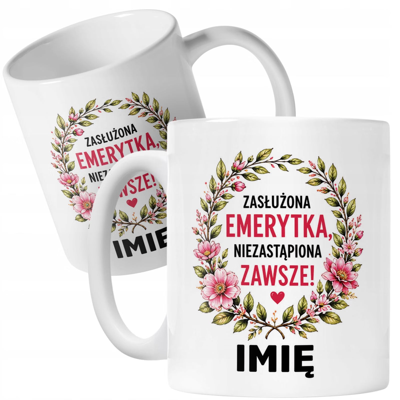 Biały Kubek Personalizowany z Nadrukiem Emerytura Dla Emerytki Prezent