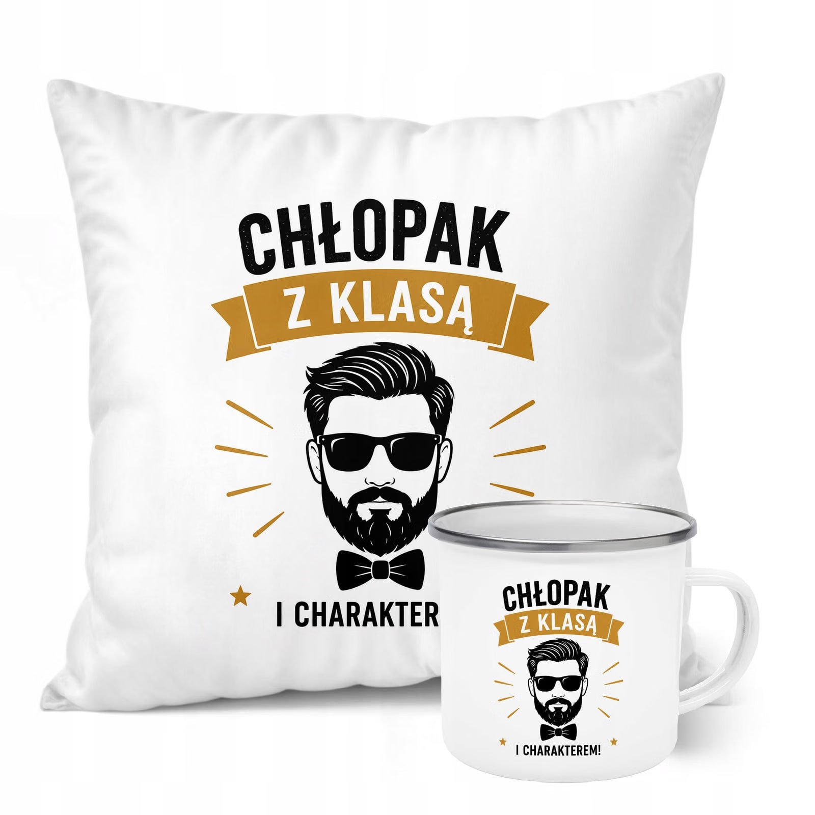 Zestaw Kubek Emaliowany Poduszka Dzień Chłopaka Z Nadrukiem