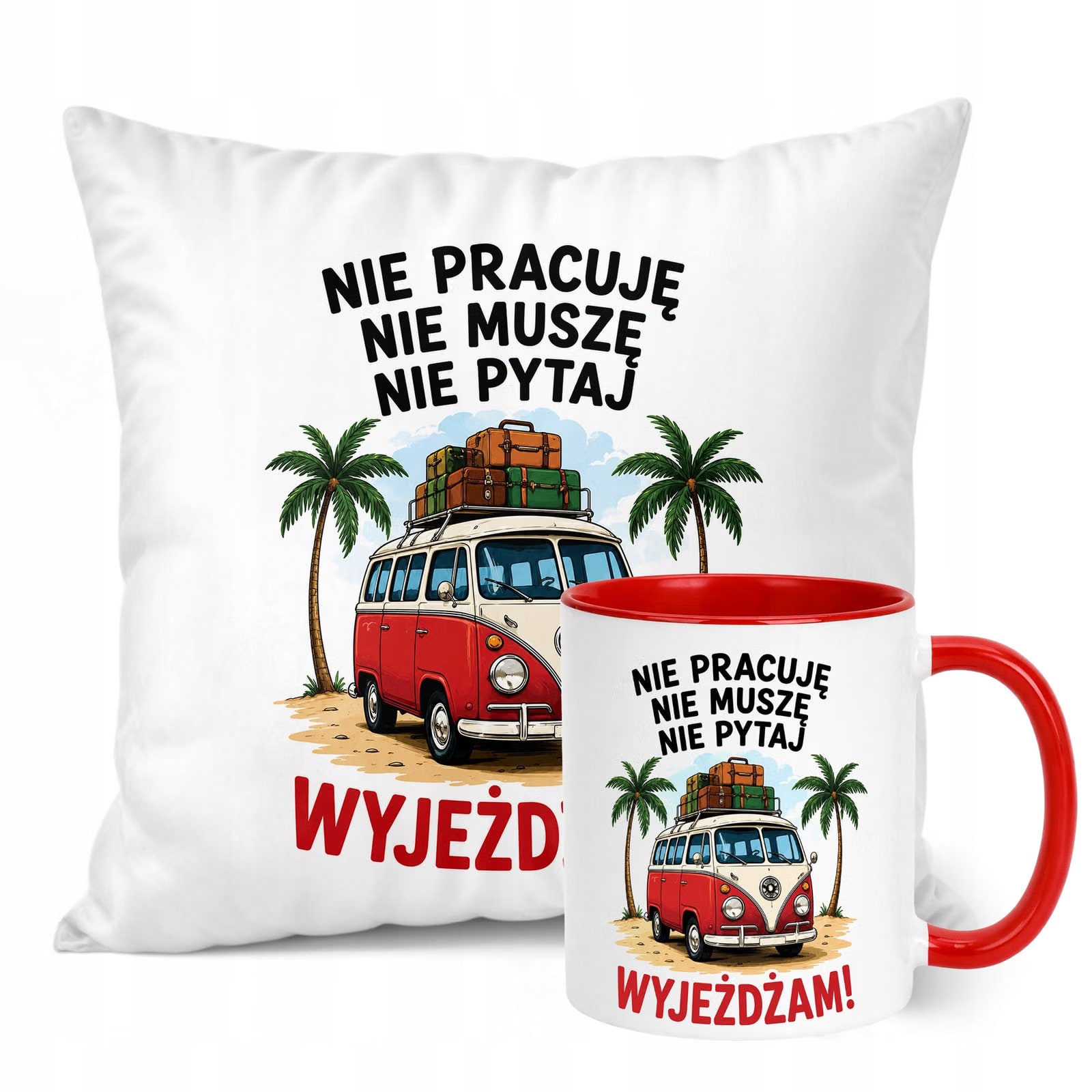 Zestaw Kubek Czerwony Poduszka Z Nadrukiem Emerytura Prezent