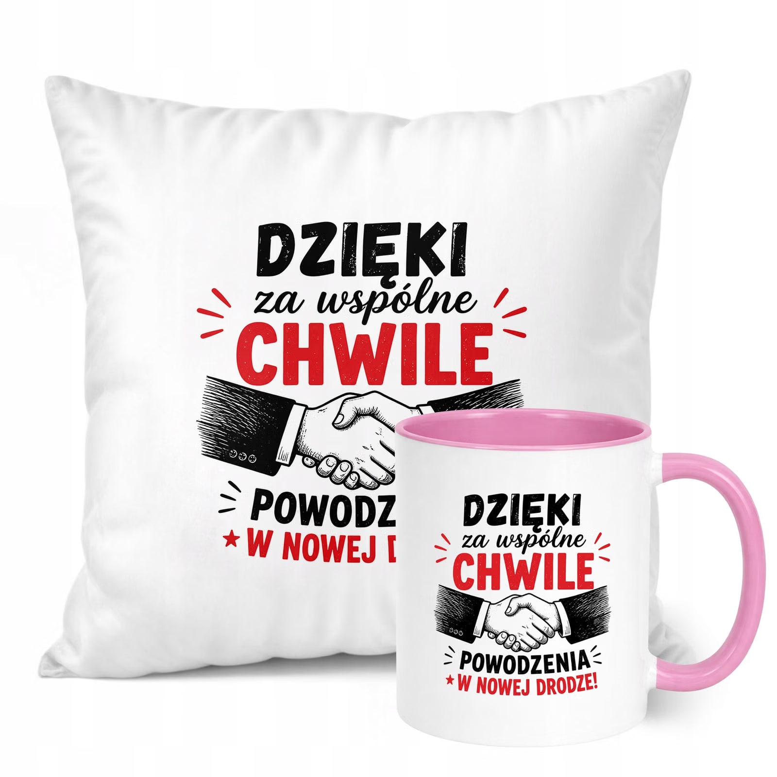 Zestaw Kubek Różowy Poduszka Z Nadrukiem Odejście z Pracy Prezent