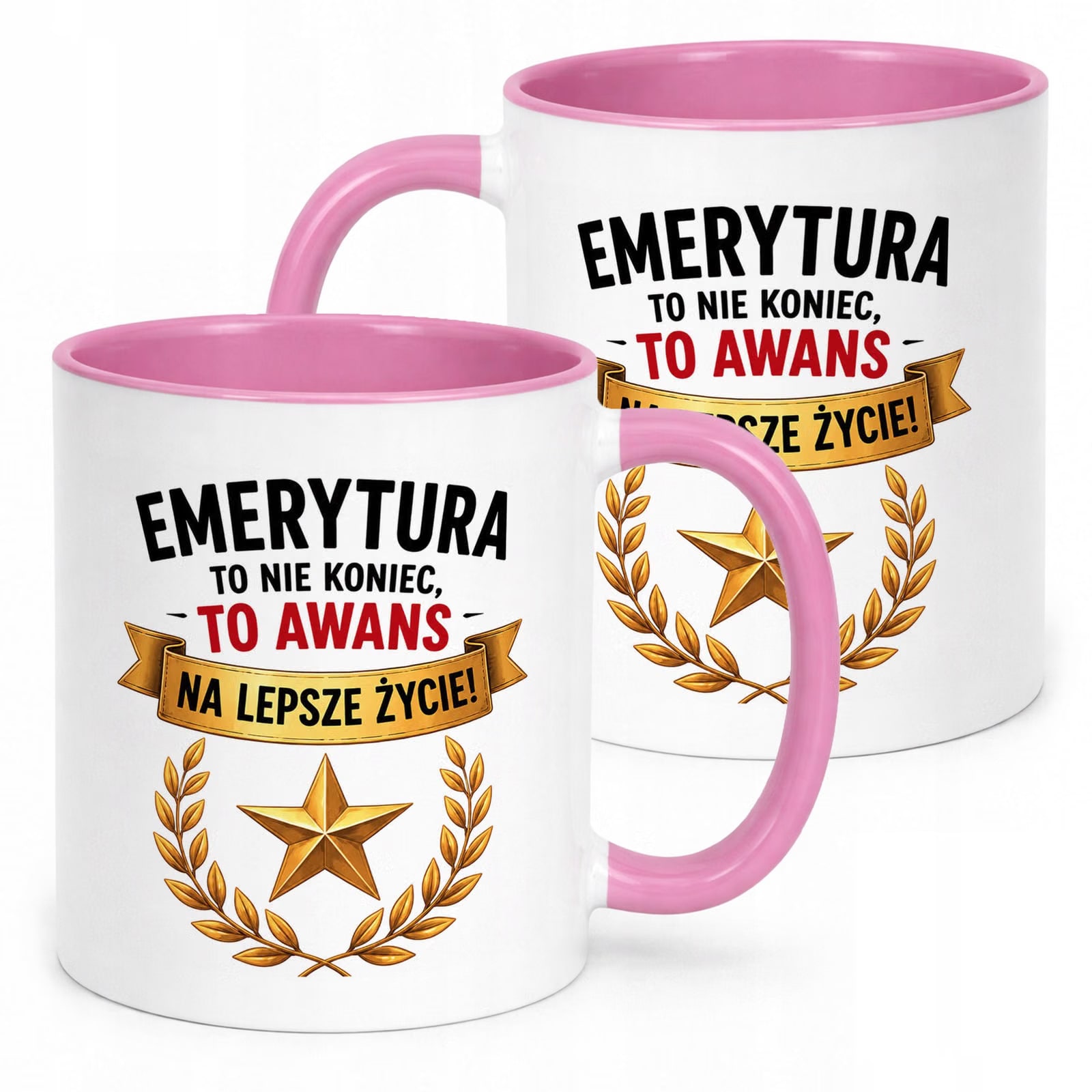 Kubek Różowy z nadrukiem Emerytura Dla Emeryta Emerytki Upominek Prezent