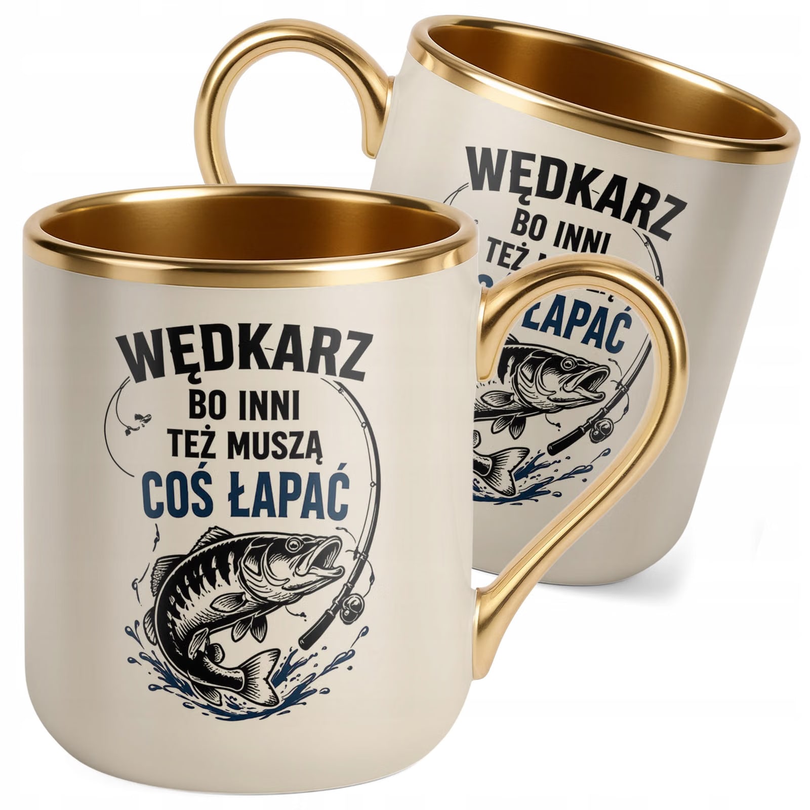 Kubek z nadrukiem Premium Złoty Ecru Dla Wędkarza Rybaka Prezent