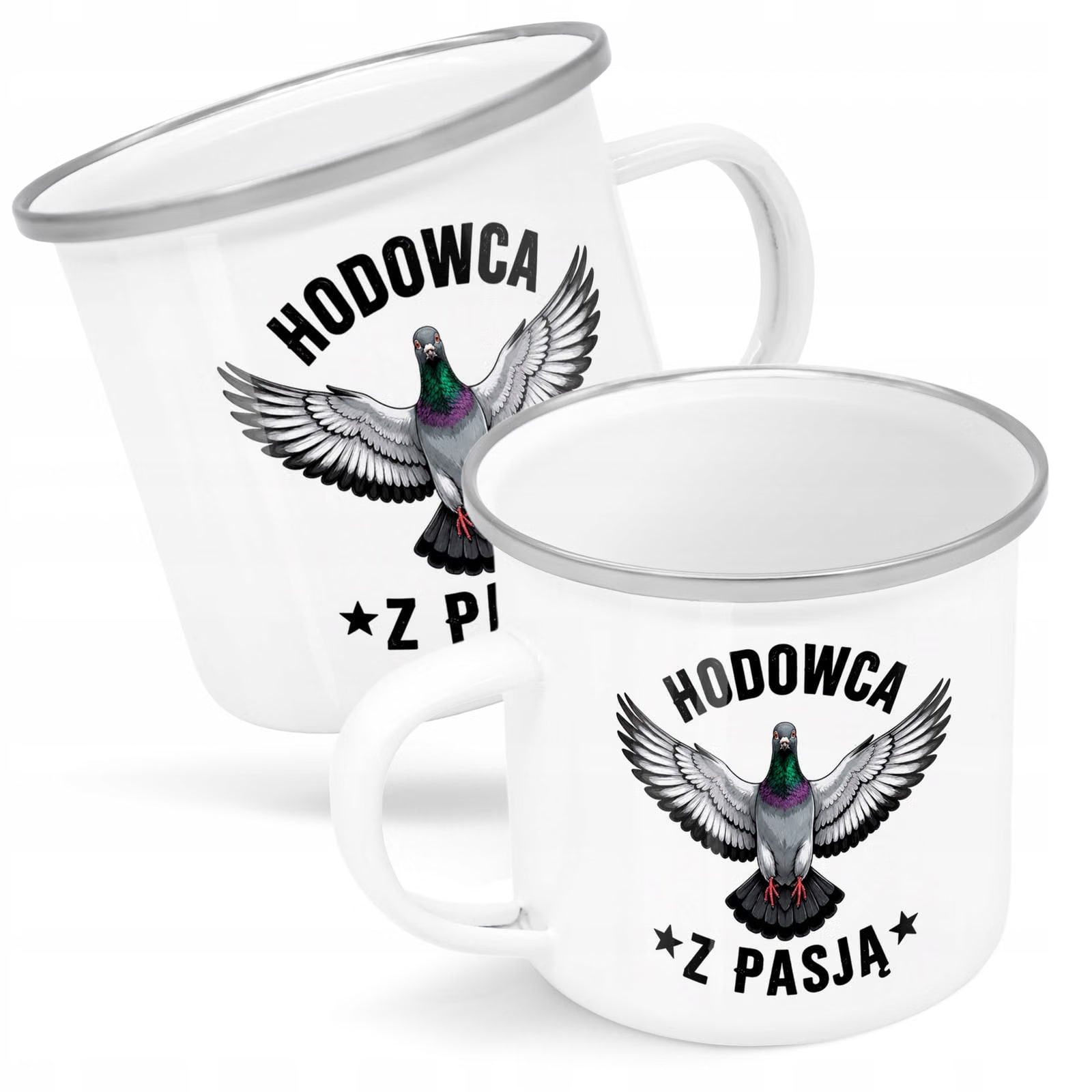 Kubek Emaliowany Dla Hodowcy Gołębi z Nadrukiem Biały Metalowy Prezent
