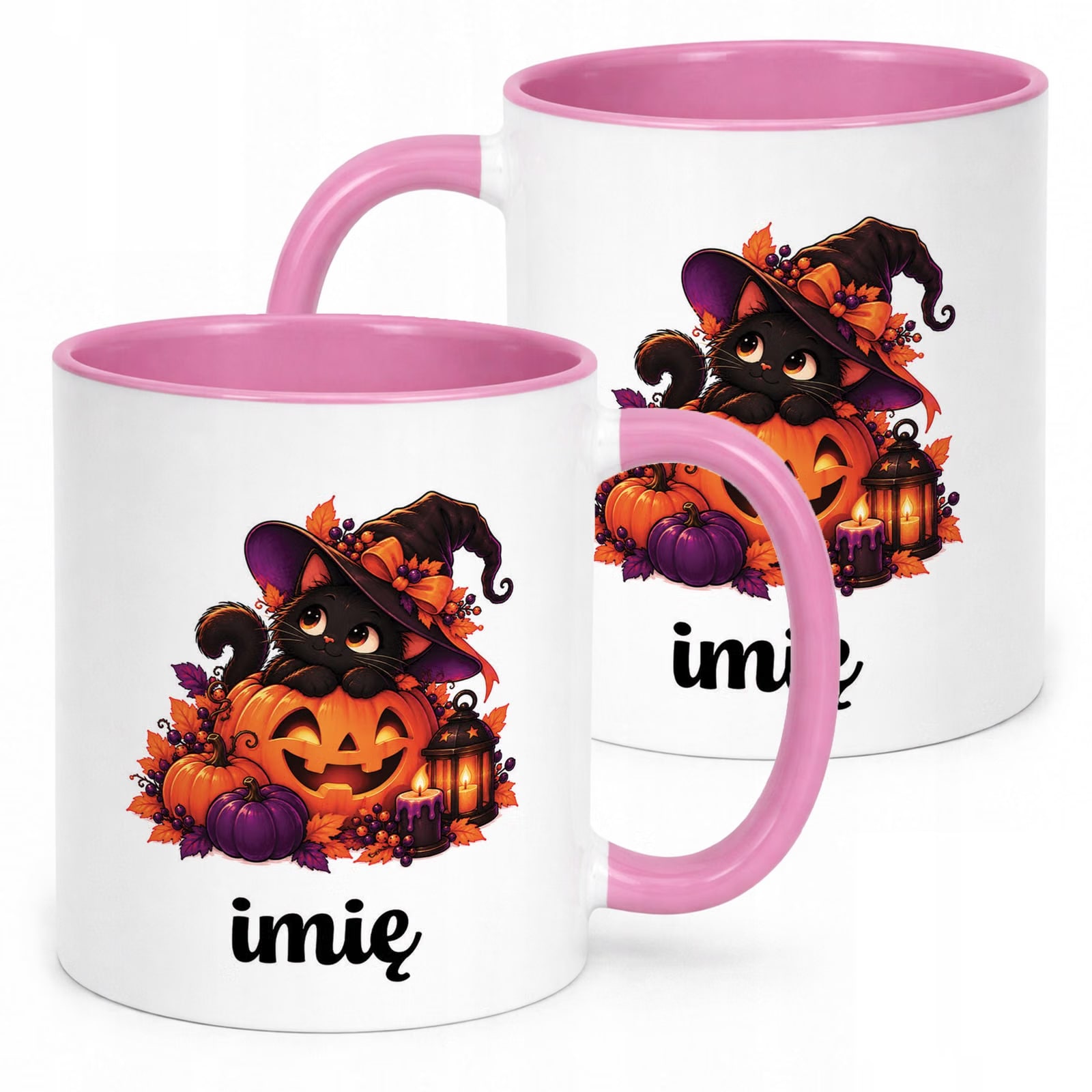 Kubek Różowy Personalizowany z Nadrukiem Halloween Jesień Prezent Upominek
