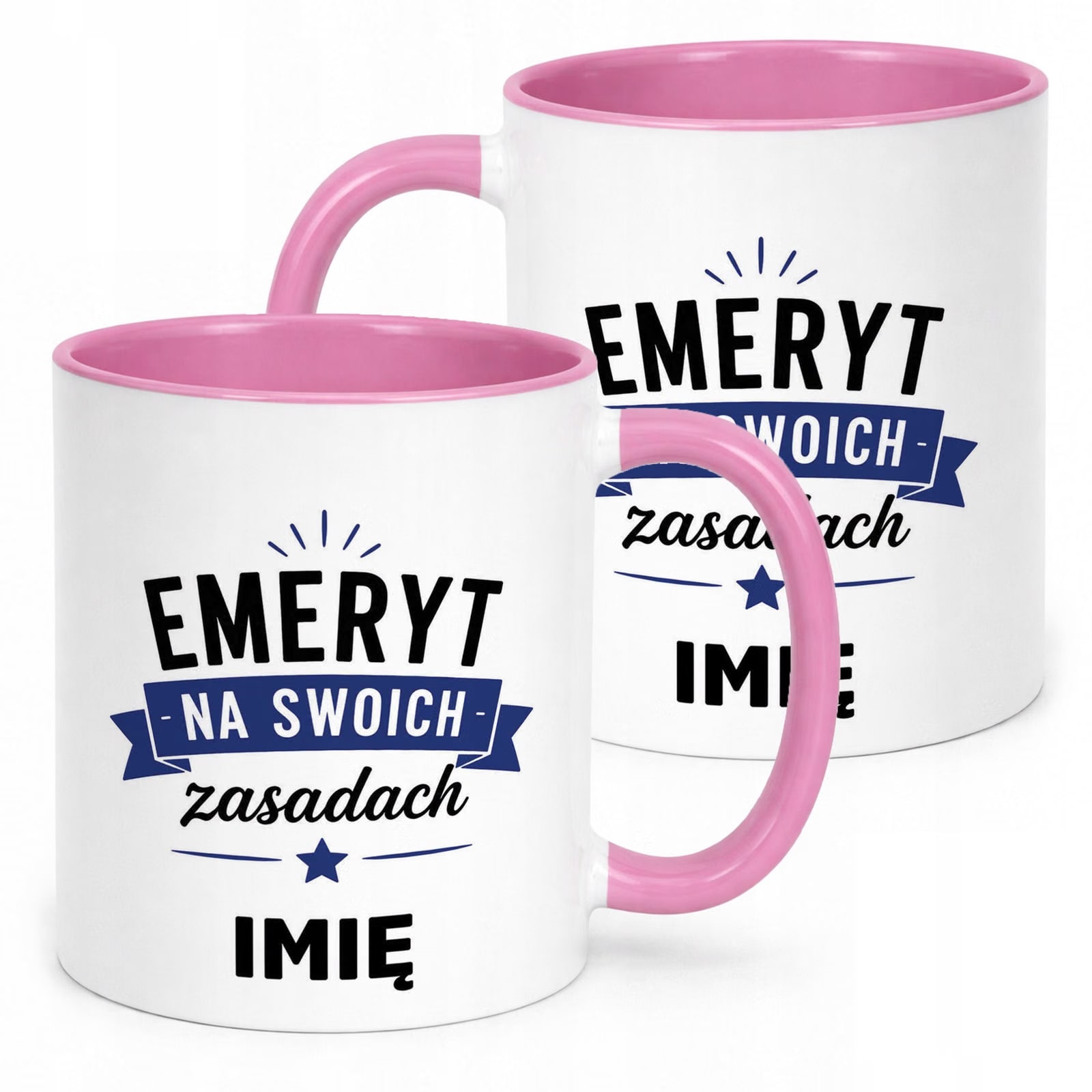 Kubek Różowy Personalizowany z Nadrukiem Emerytura Dla Emeryta Prezent
