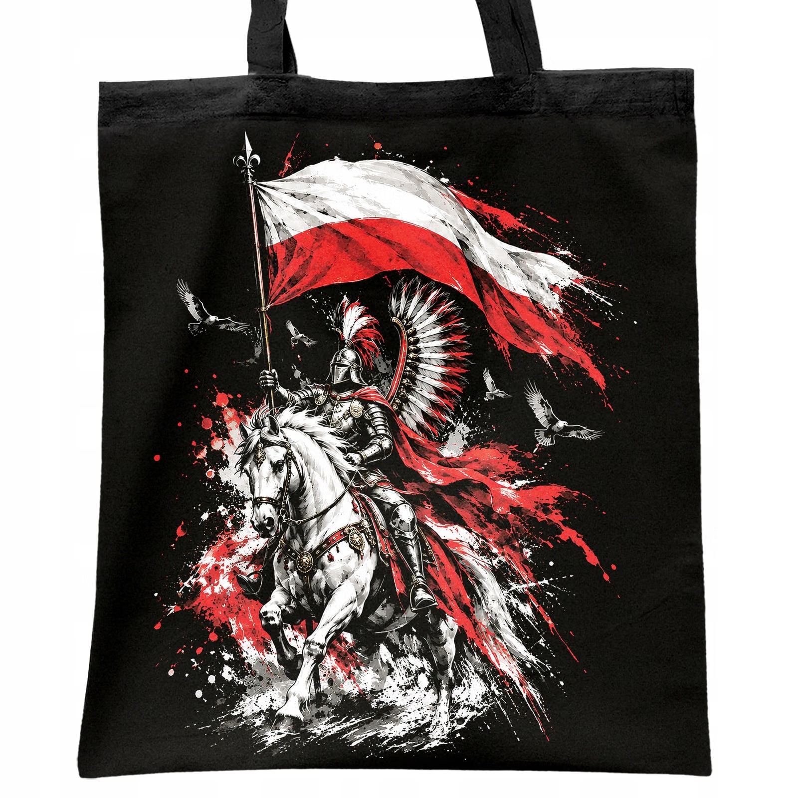 Torba shopper czarna patriotyczna święto niepodległości z nadrukiem