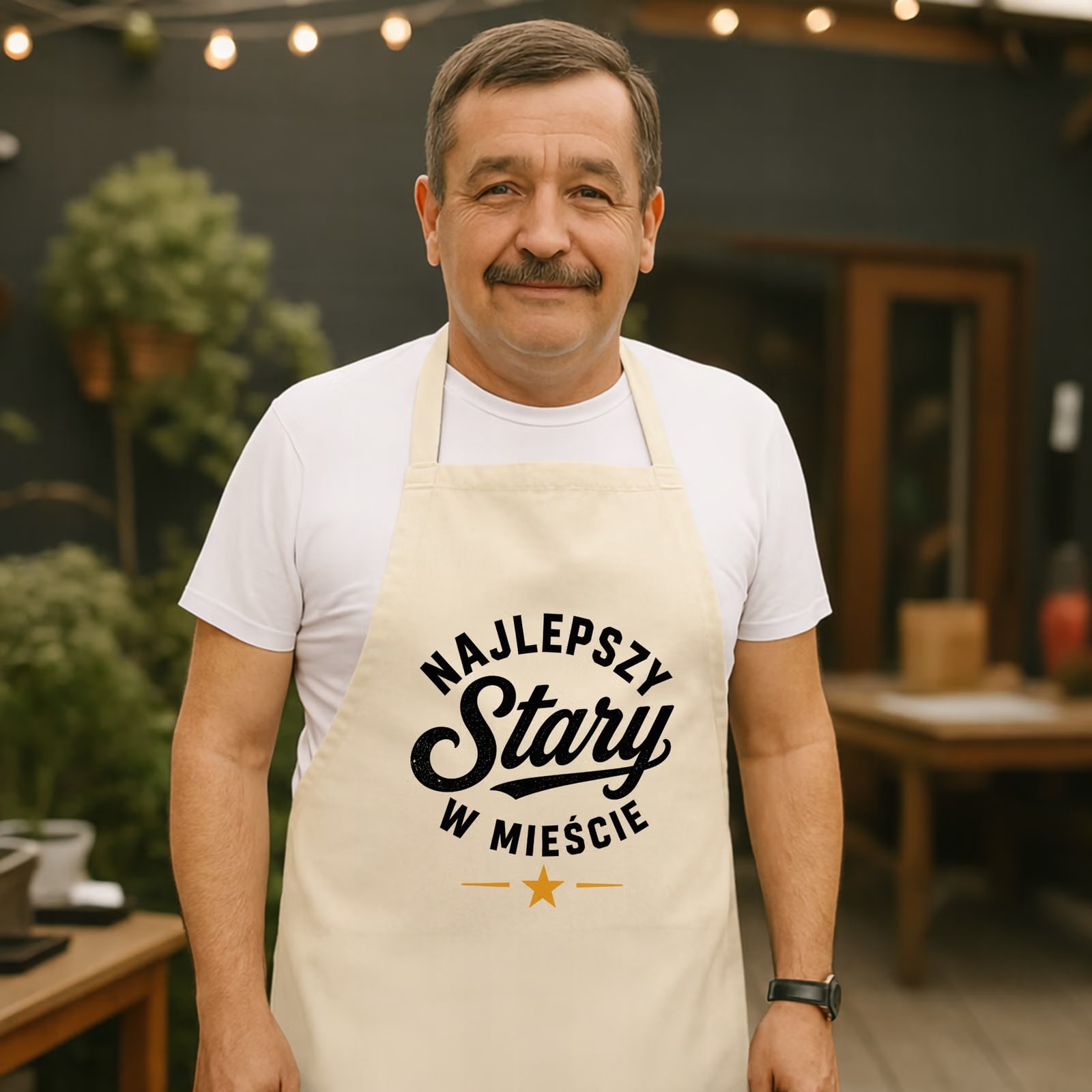 Fartuch kuchenny ecru dla taty prezent na Dzień Ojca wyjątkowy upominek