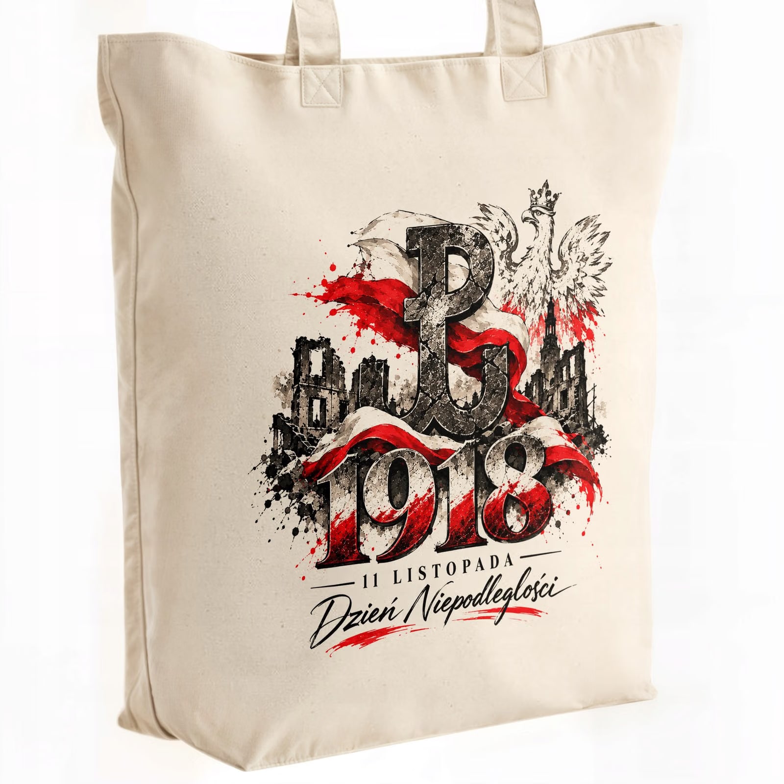 Torba shopper ecru premium patriotyczna święto niepodległości z nadrukiem