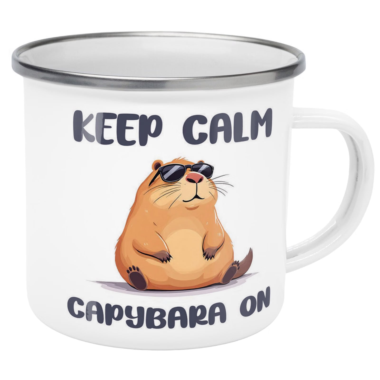 Kubek Emaliowany Kapibara Capybara Zwierzak z Nadrukiem Biały Metalowy
