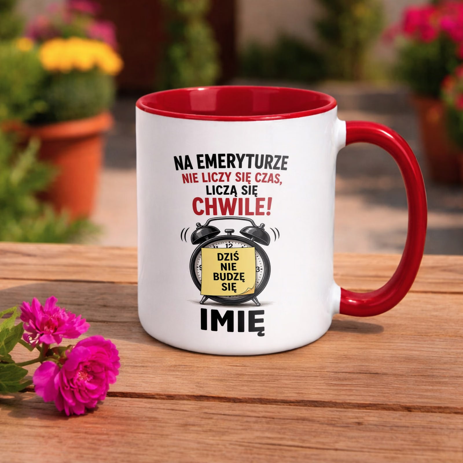 Kubek Czerwony Personalizowany z Nadrukiem Emerytura Upominek Prezent