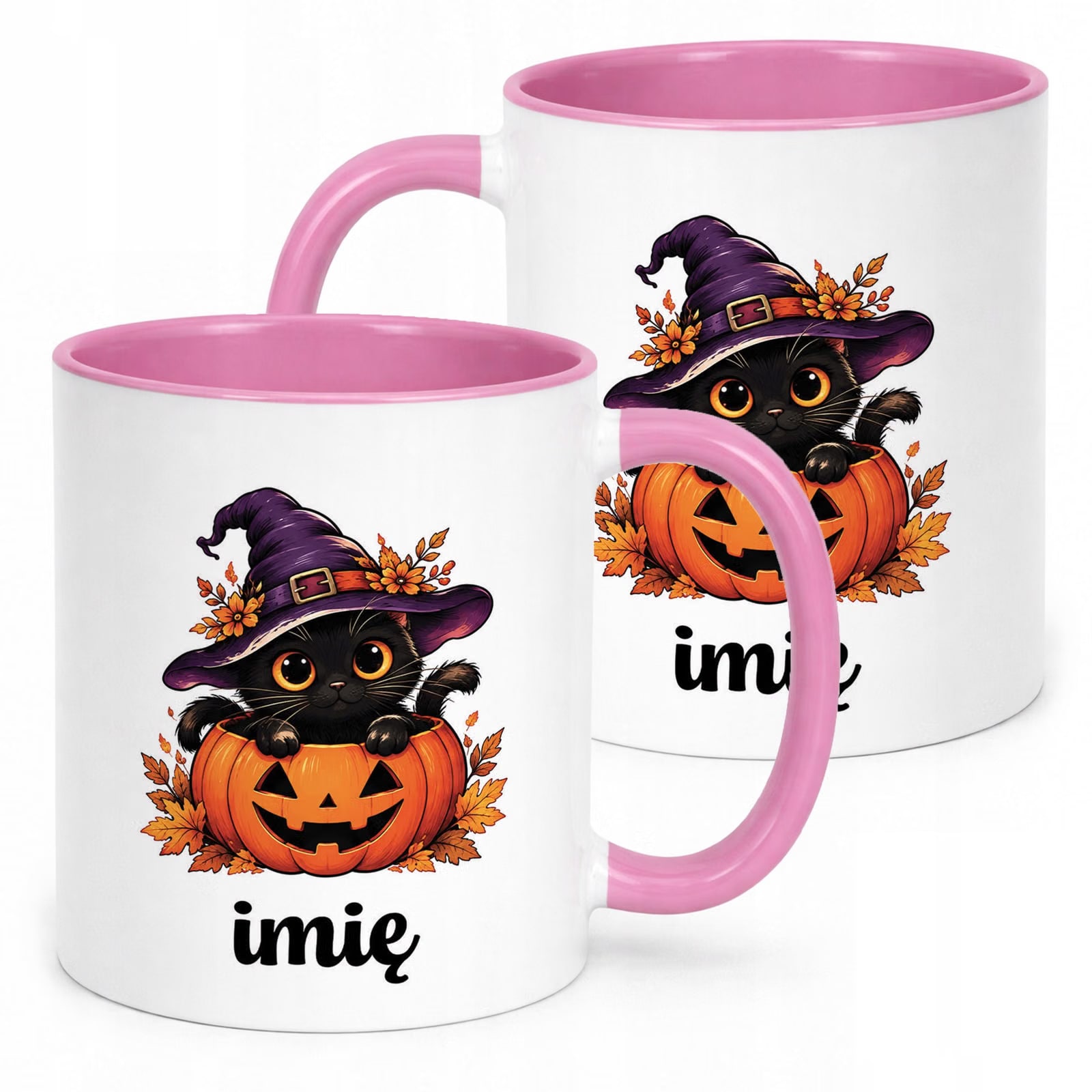 Kubek Różowy Personalizowany z Nadrukiem Halloween Jesień Prezent Upominek