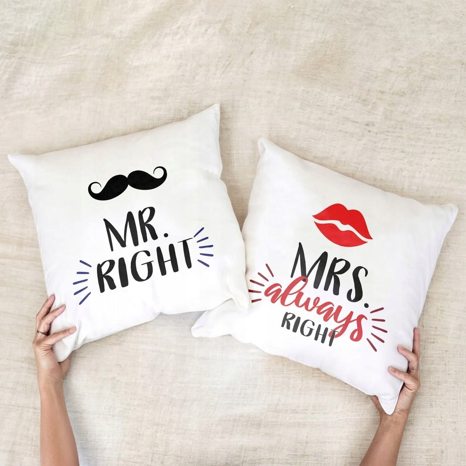 Zestaw Poduszek Walentynkowy Walentynek MR RIGHT & MRS ALWAYS RIGHT