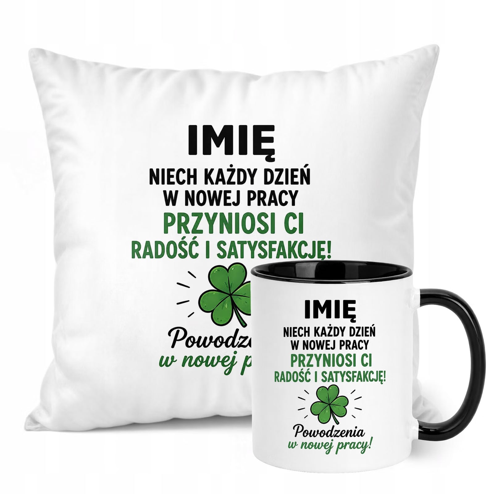 Zestaw Personalizowany Kubek Czarny Poduszka Odejście z Pracy Prezent