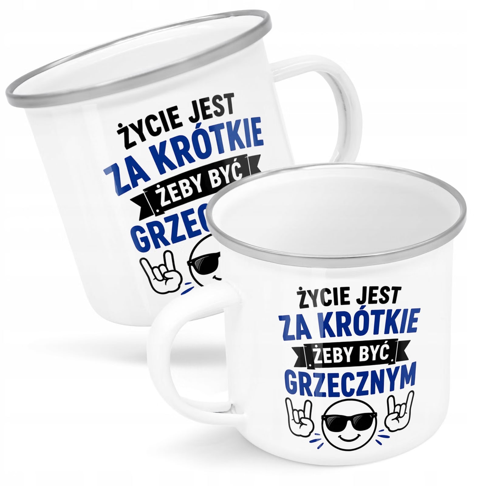 Kubek Emaliowany Dzień Chłopaka Mężczyzny z Nadrukiem Biały Metalowy