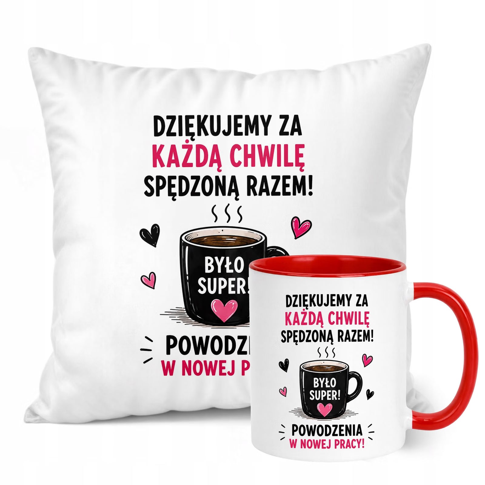 Zestaw Kubek Czerwony Poduszka Z Nadrukiem Odejście z Pracy Prezent
