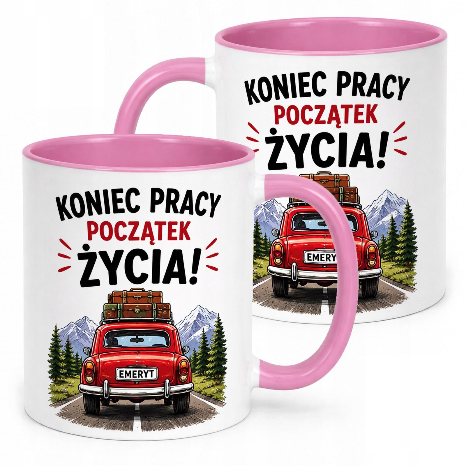 Kubek Różowy z nadrukiem Emerytura Dla Emeryta Emerytki Upominek Prezent