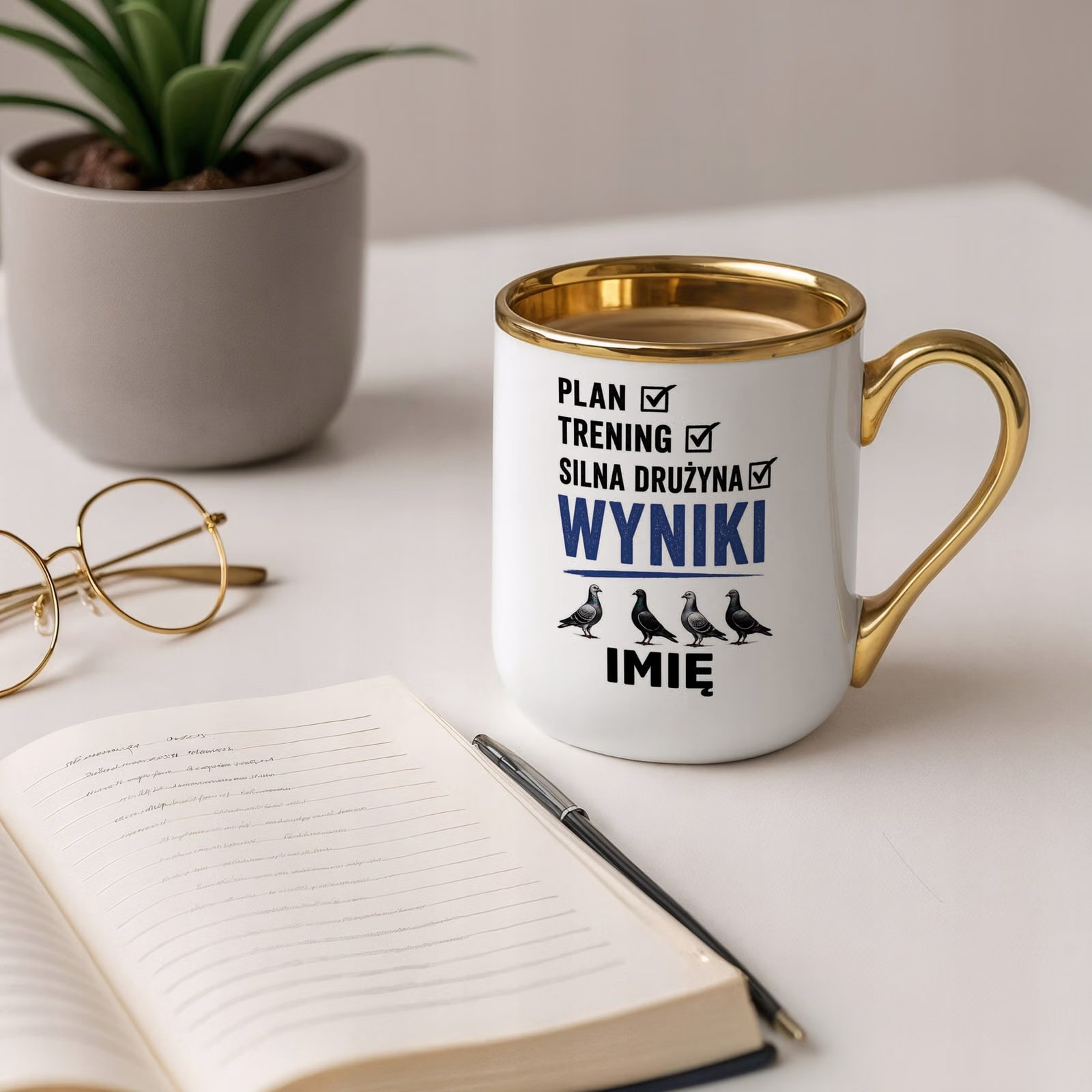 Kubek Personalizowany z nadrukiem Premium Złoty Dla Gołębiarza Prezent