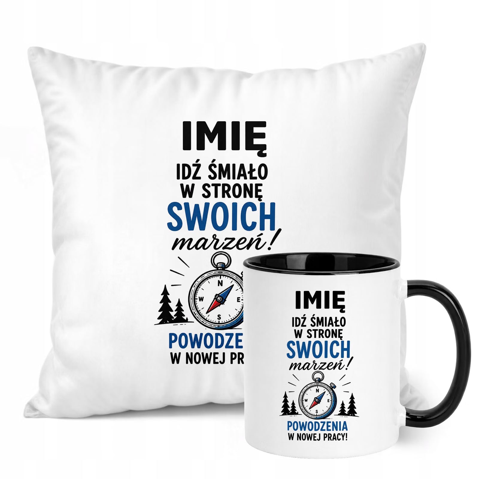Zestaw Personalizowany Kubek Czarny Poduszka Odejście z Pracy Prezent