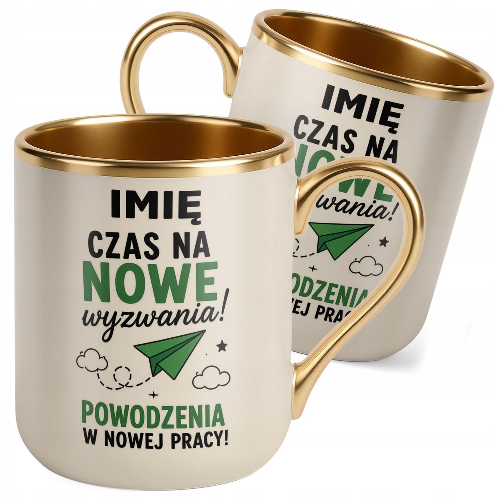 Kubek Personalizowany z nadrukiem Premium Złoty Ecru Odejście z Pracy
