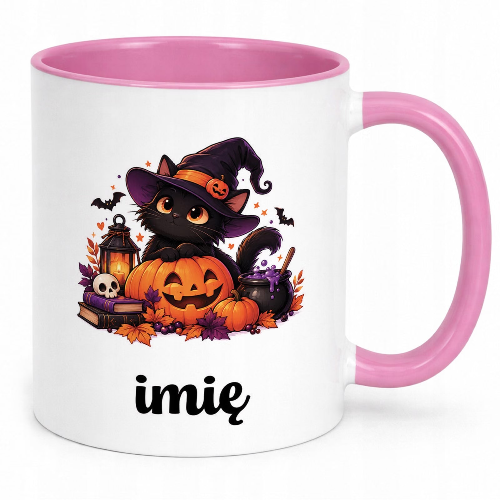 Kubek Różowy Personalizowany z Nadrukiem Halloween Jesień Prezent Upominek