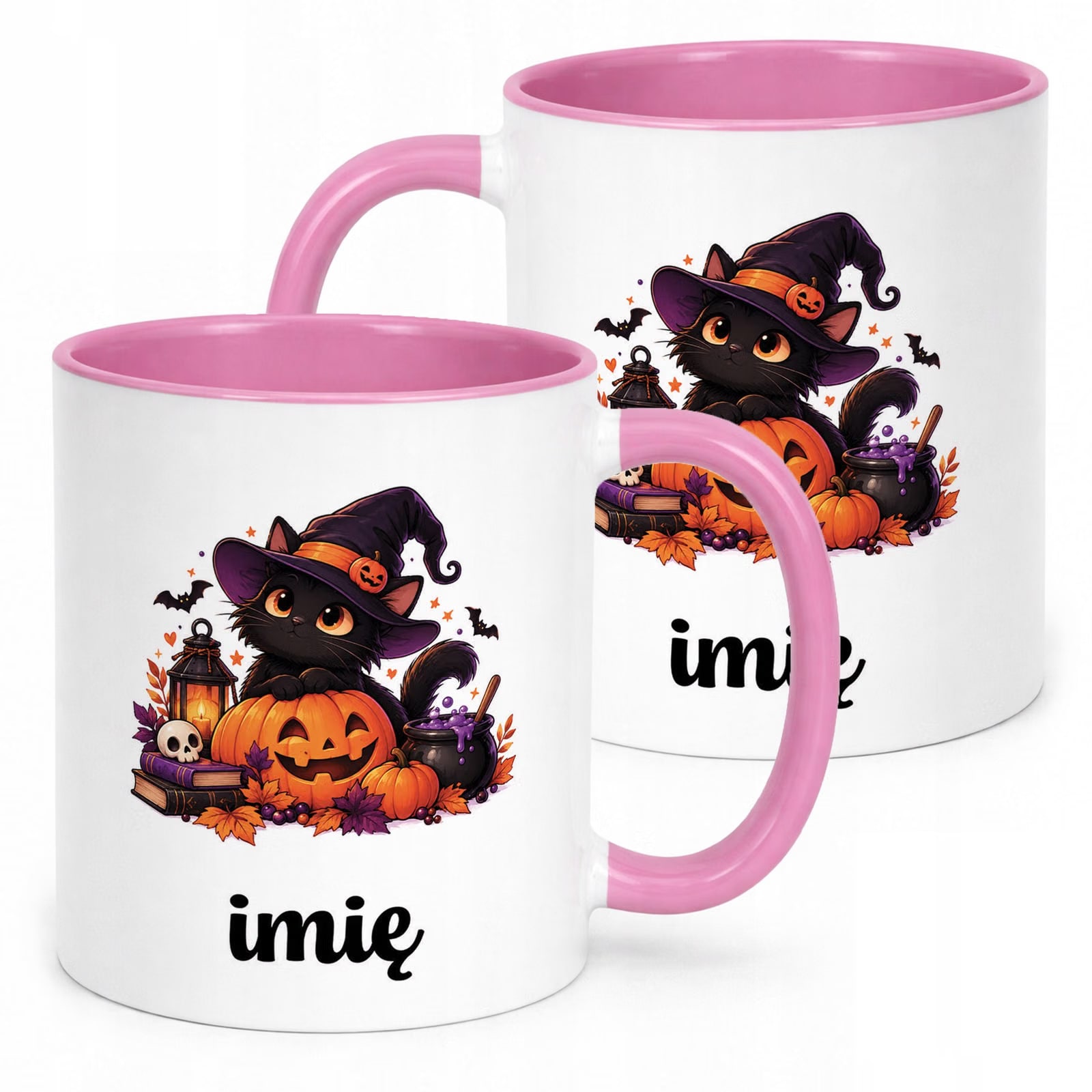 Kubek Różowy Personalizowany z Nadrukiem Halloween Jesień Prezent Upominek
