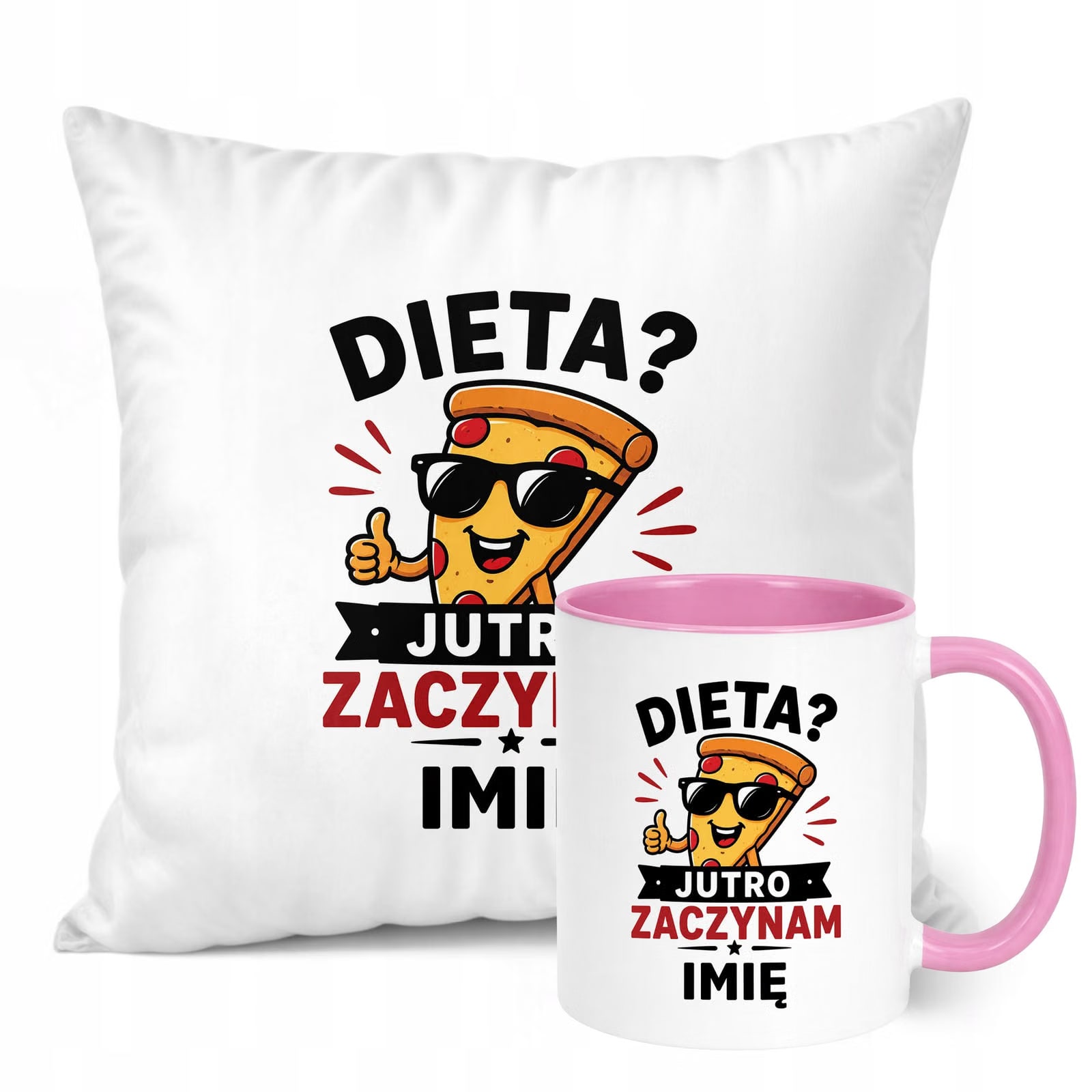 Zestaw Personalizowany Kubek Różowy Poduszka Dzień Chłopaka Z Nadrukiem