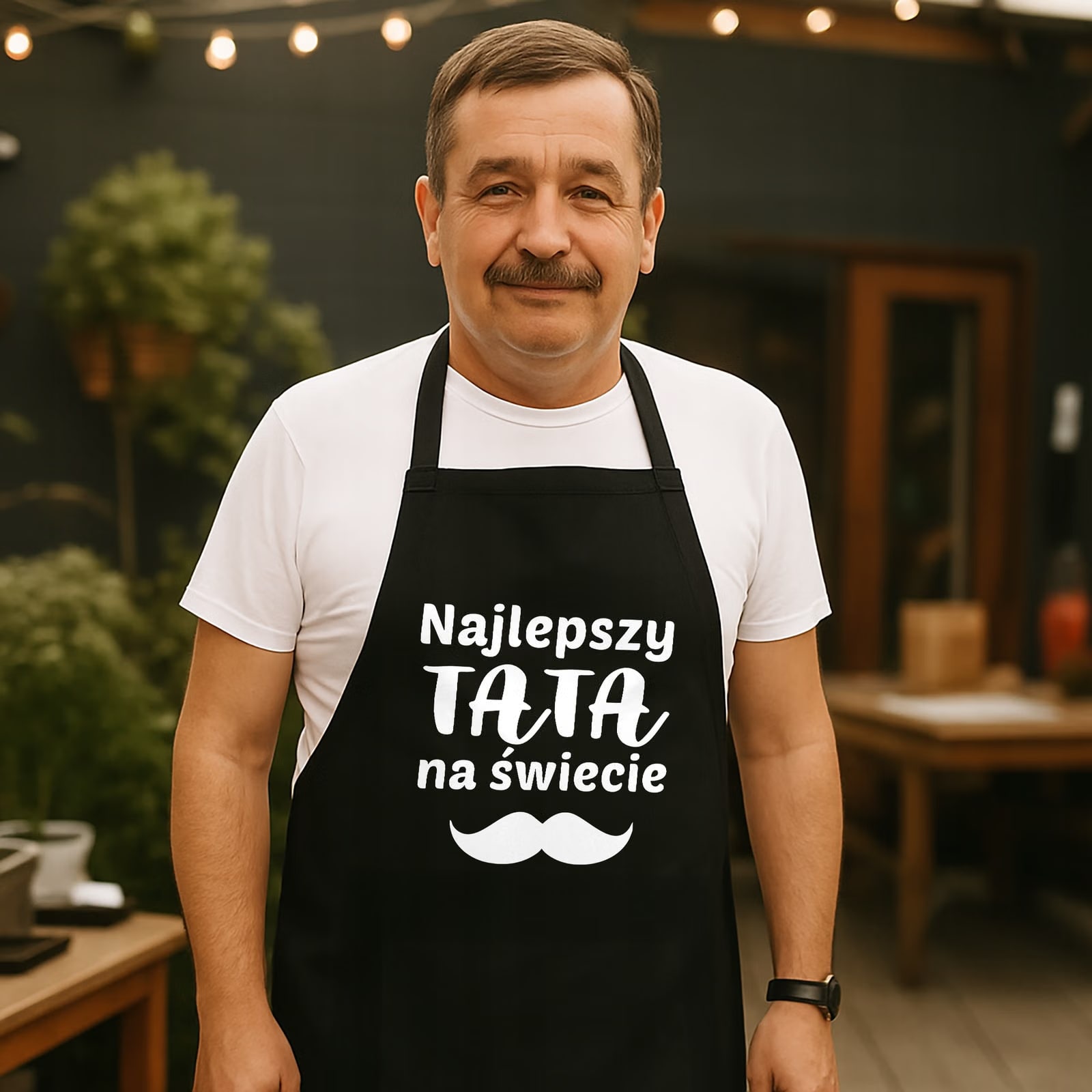Bawełniany Czarny Fartuch Kuchenny Dzień Ojca Najlepszy Tata Z Nadrukiem
