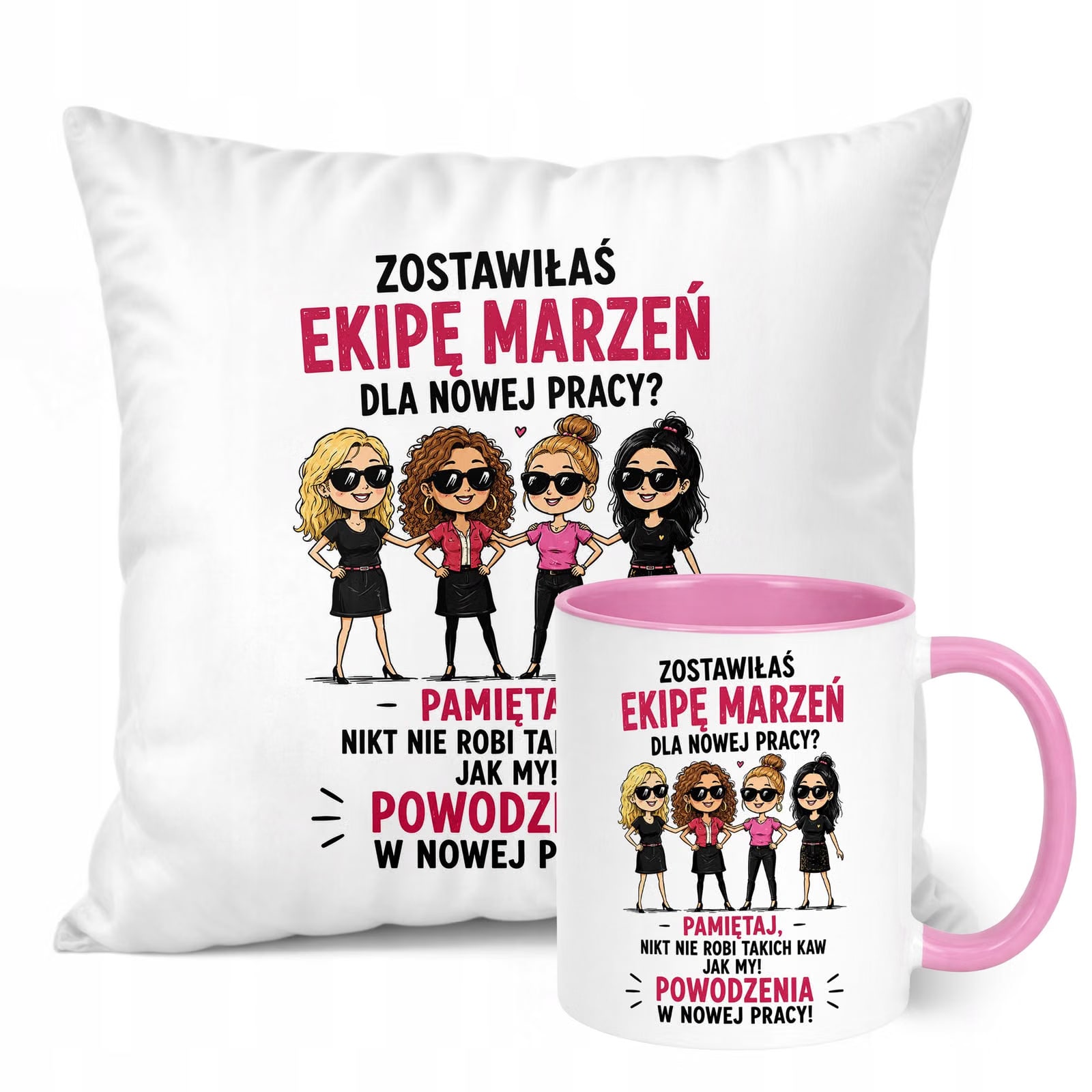 Zestaw Kubek Różowy Poduszka Z Nadrukiem Odejście z Pracy Prezent