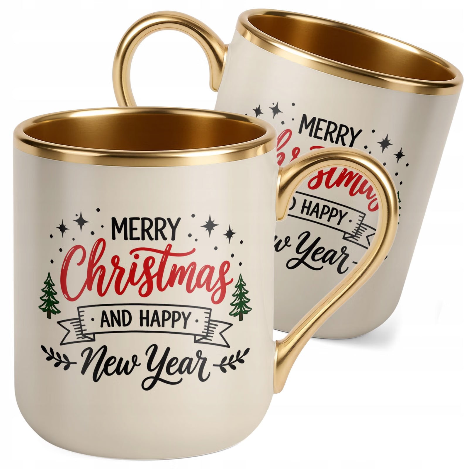 Kubek Premium Złoty Ecru Boże Narodzenie Mikołajki Merry Christmas Prezent