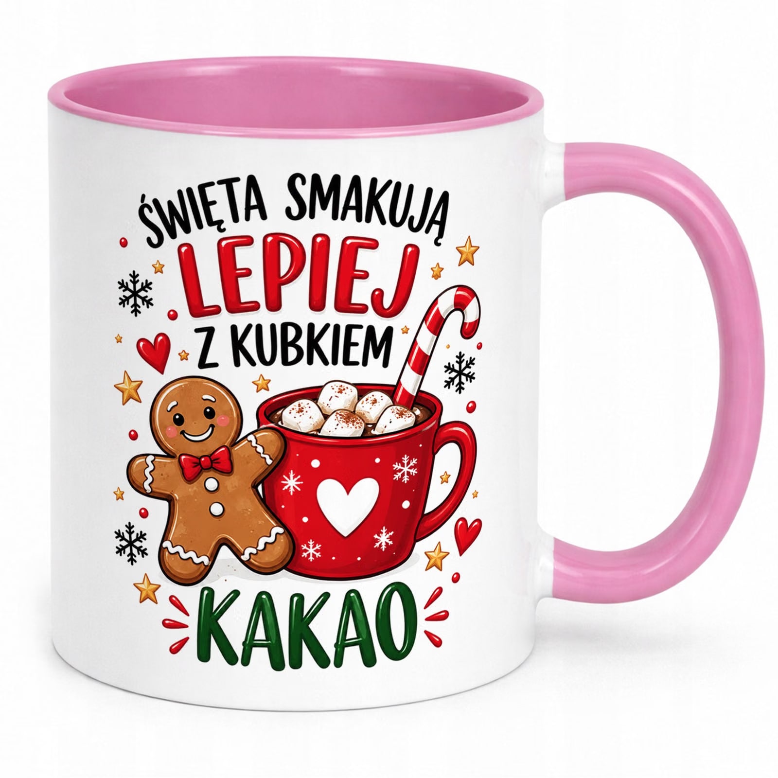 Kubek Różowy Boże Narodzenie Mikołajki Święta Kakao Piernik Prezent
