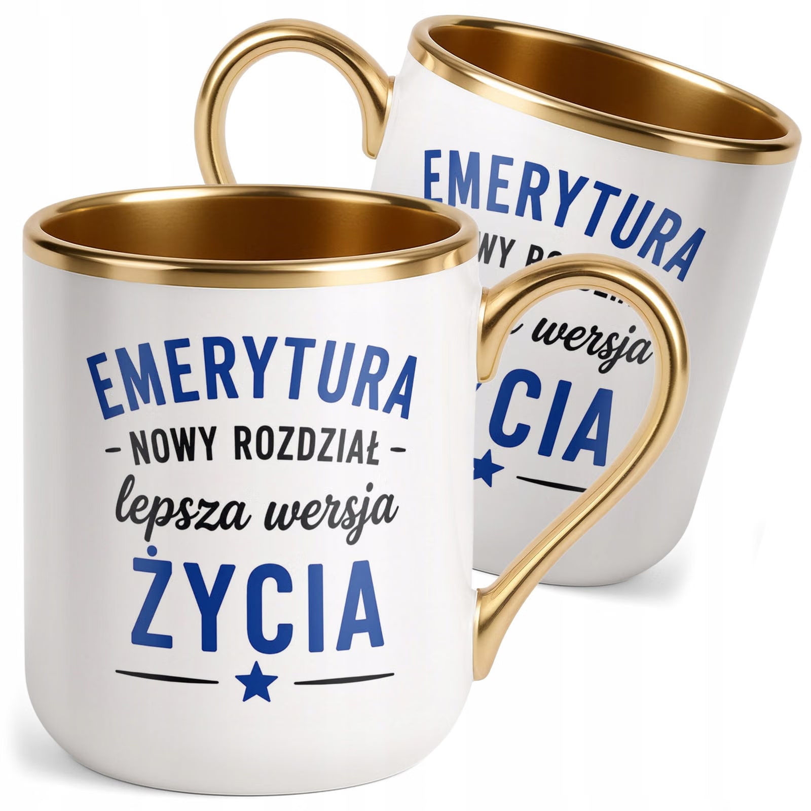Kubek z nadrukiem Premium Złoty Emerytura Dla Emeryta Upominek Prezent