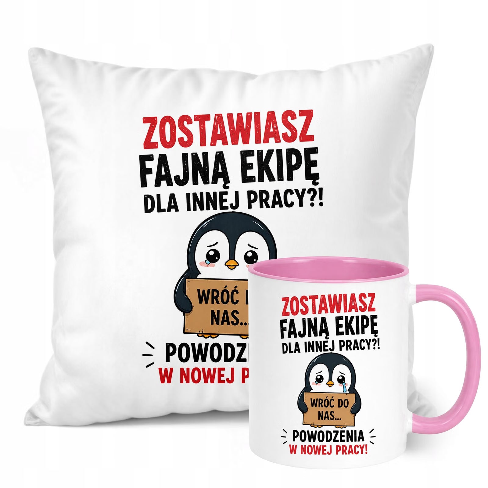 Zestaw Kubek Różowy Poduszka Z Nadrukiem Odejście z Pracy Prezent
