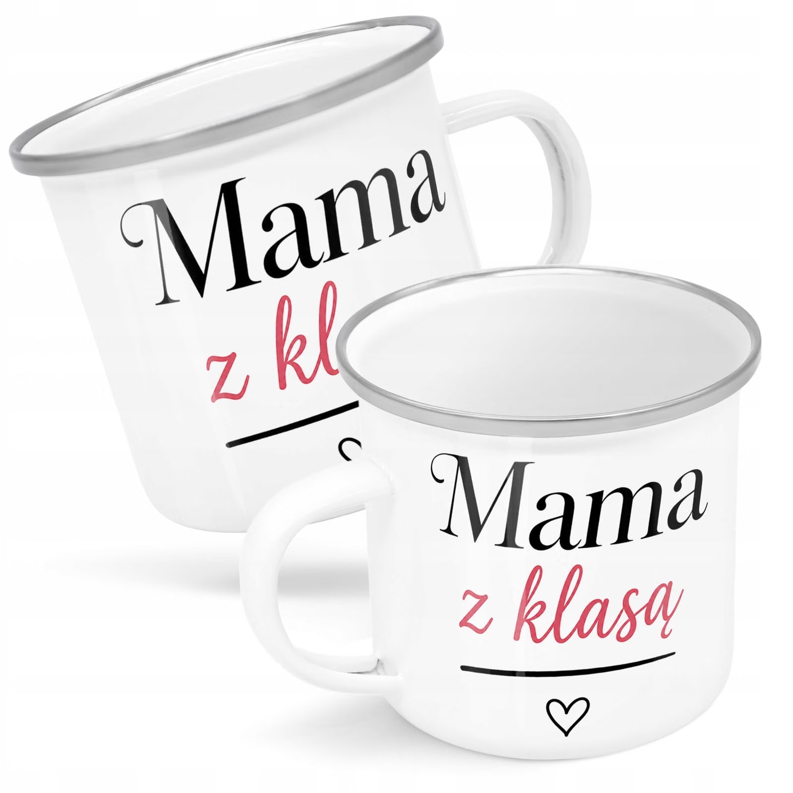 Kubek Emaliowany dla mamy Dzień Matki piękny z Nadrukiem Biały Metalowy