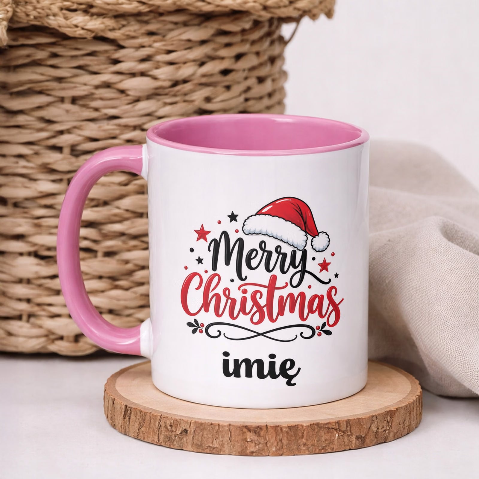 Kubek Różowy Personalizowany z Nadrukiem Boże Narodzenie Święta Prezent