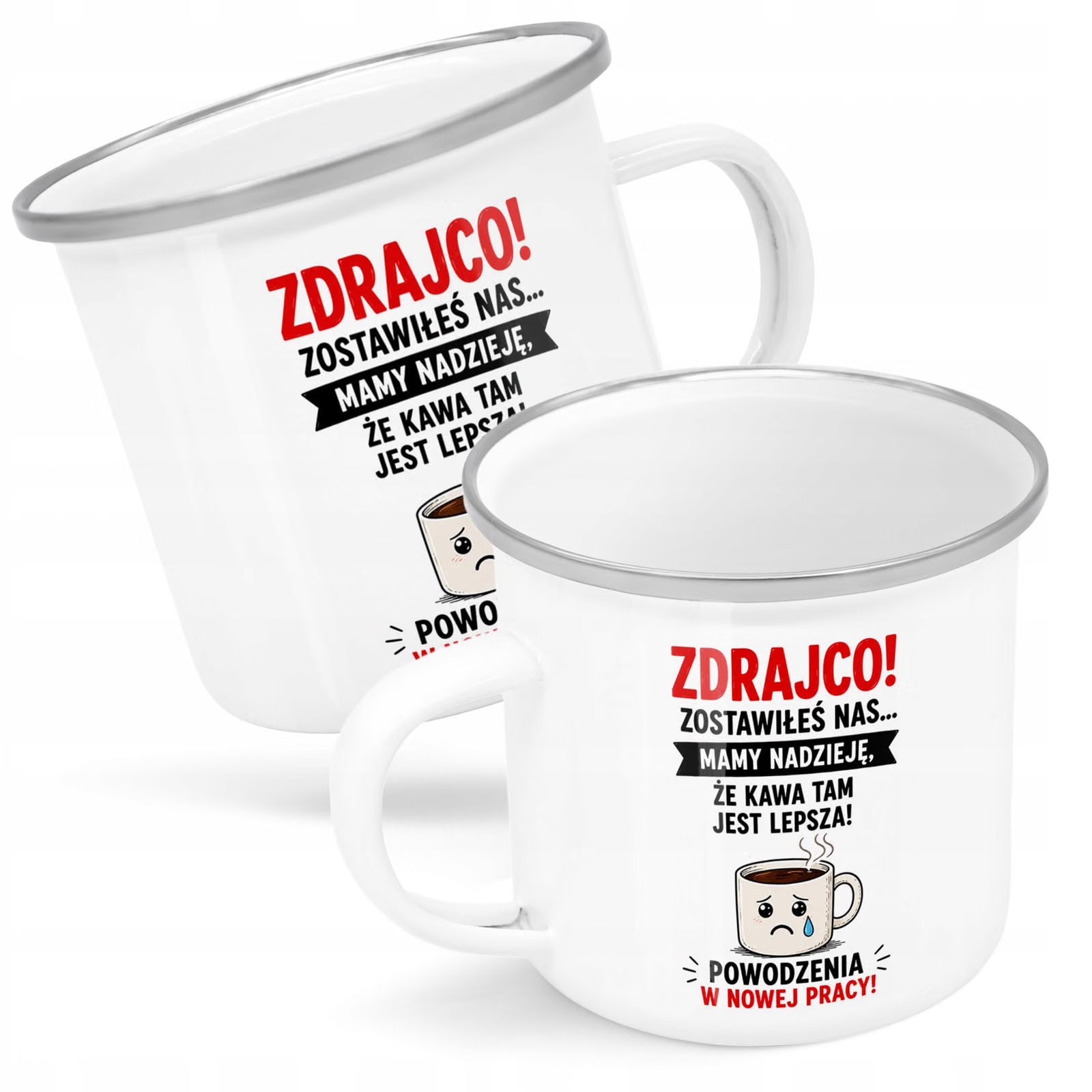 Kubek Emaliowany Odejście z Pracy z Nadrukiem Biały Metalowy Prezent
