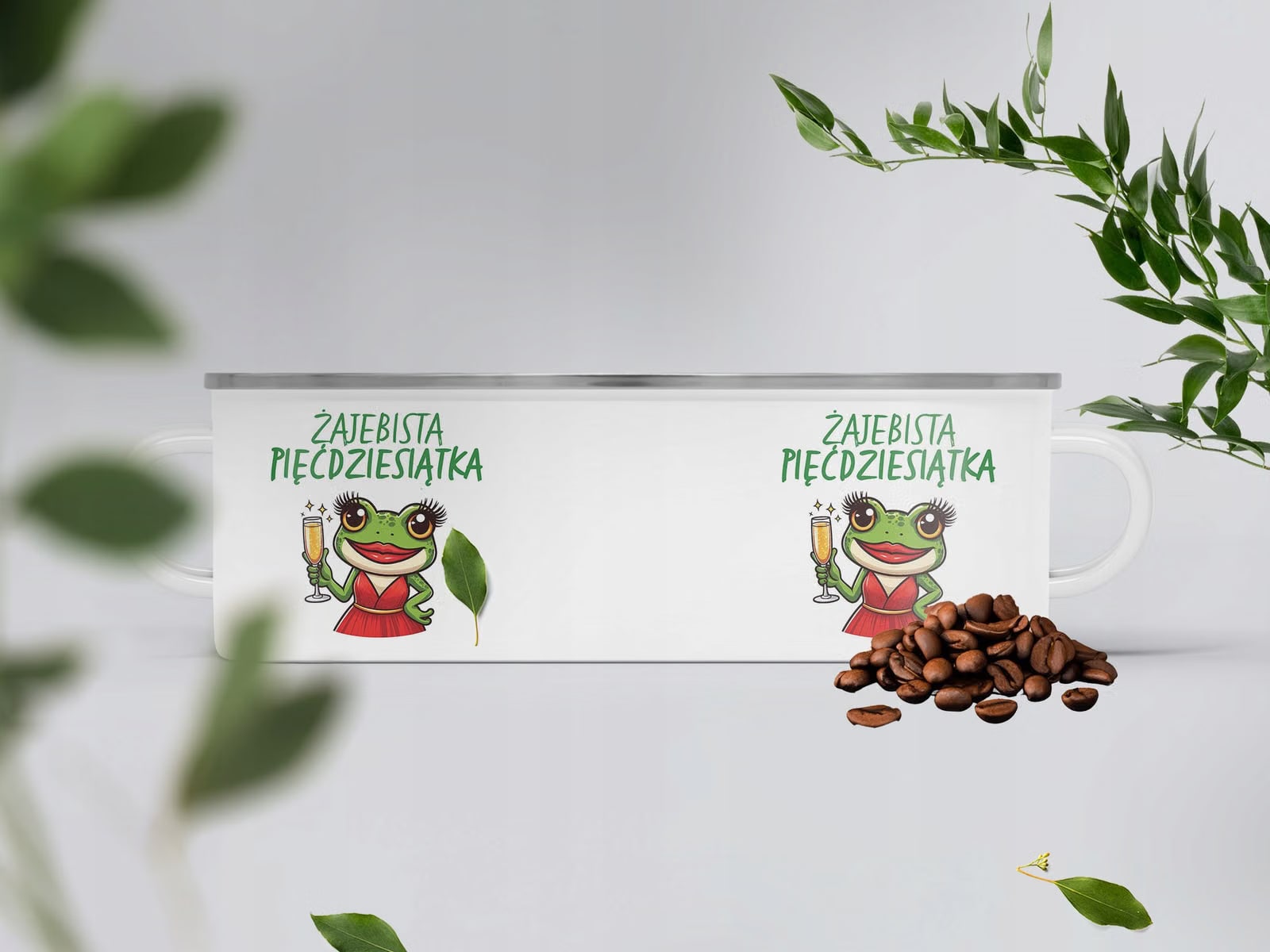 Kubek Emaliowany Żajebista 50 Dla Kobiety z Nadrukiem Biały Metalowy