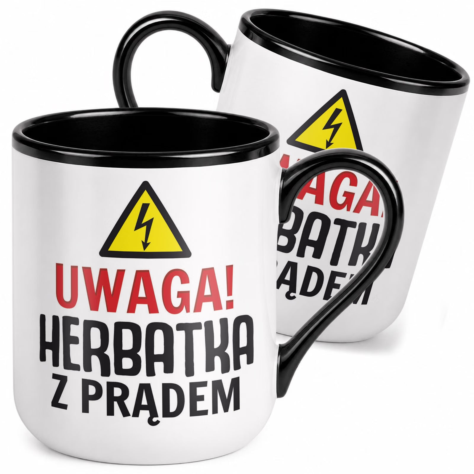 Kubek z nadrukiem Premium Czarny Herbatka z Prądem Upominek Prezent