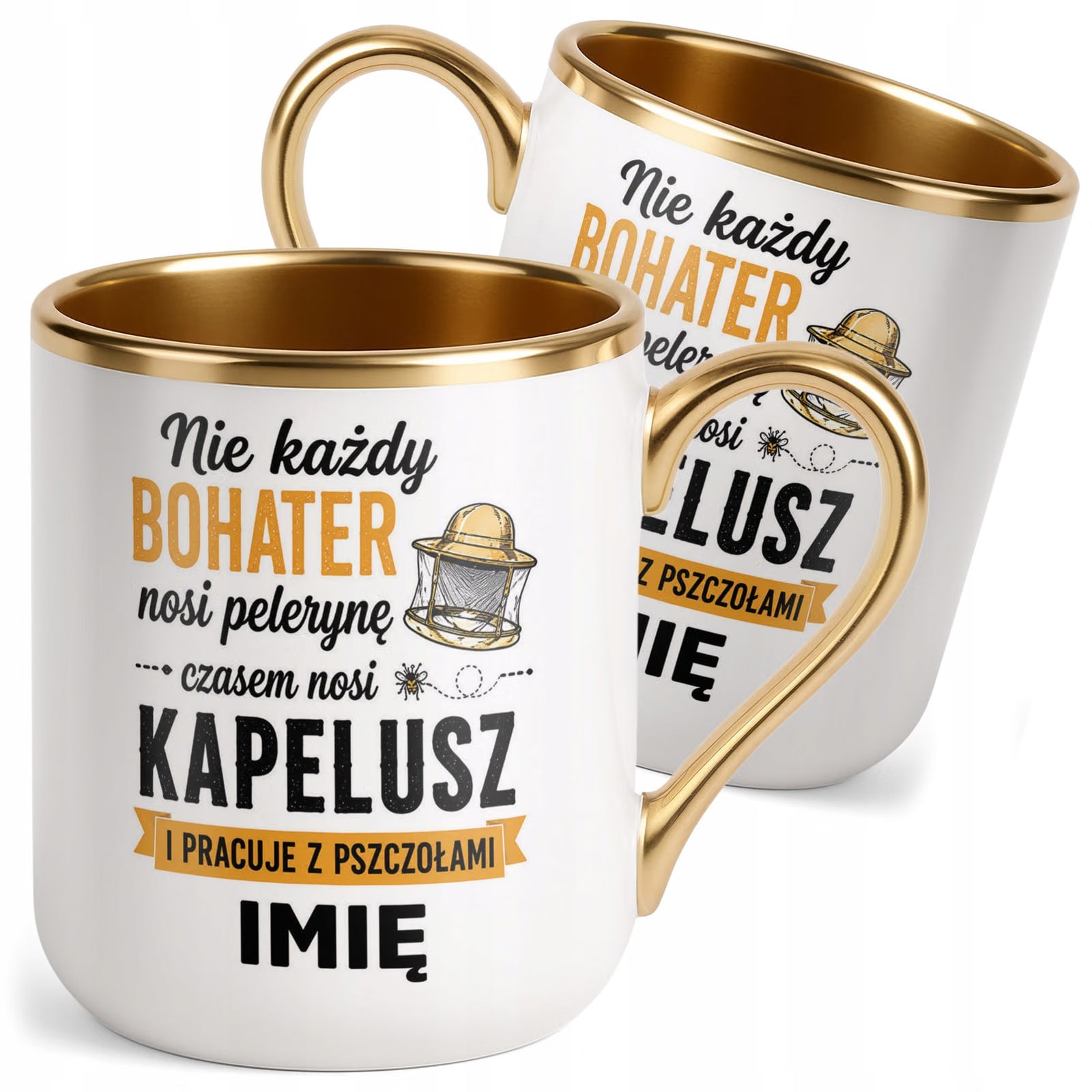Kubek Personalizowany z nadrukiem Premium Złoty Dla Pszczelarza Prezent