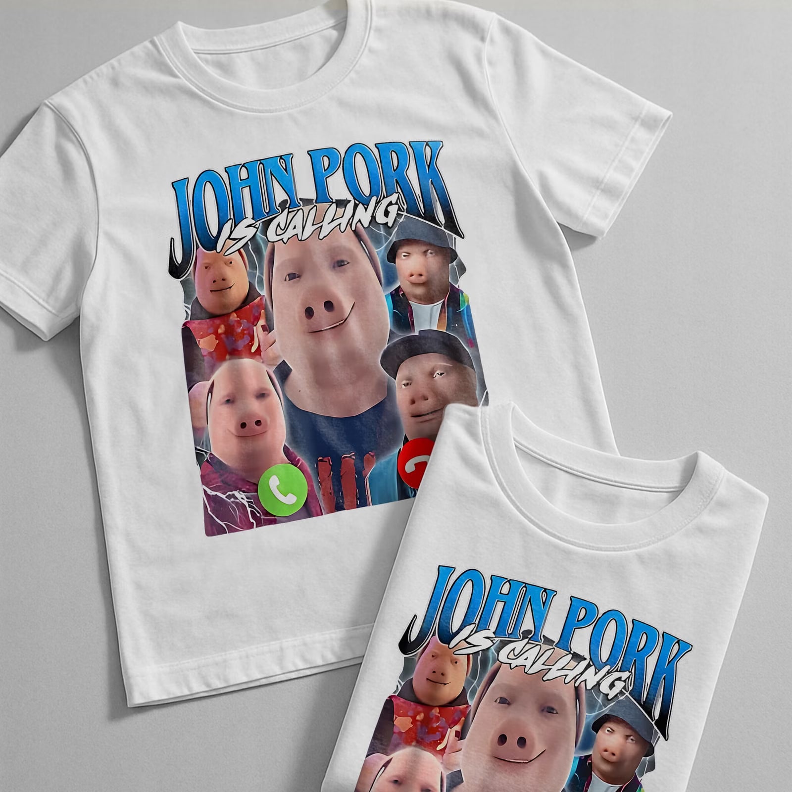 Koszulka biała dziecięca John Pork Calling viral tiktok brainrot mem