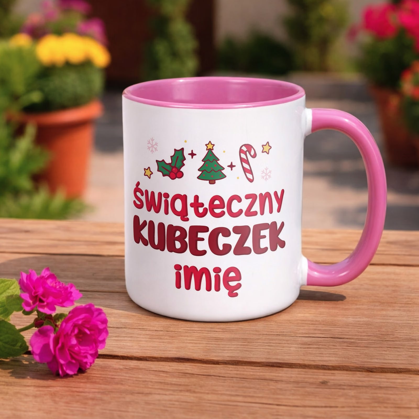 Kubek Różowy Personalizowany z Nadrukiem Boże Narodzenie Święta Prezent