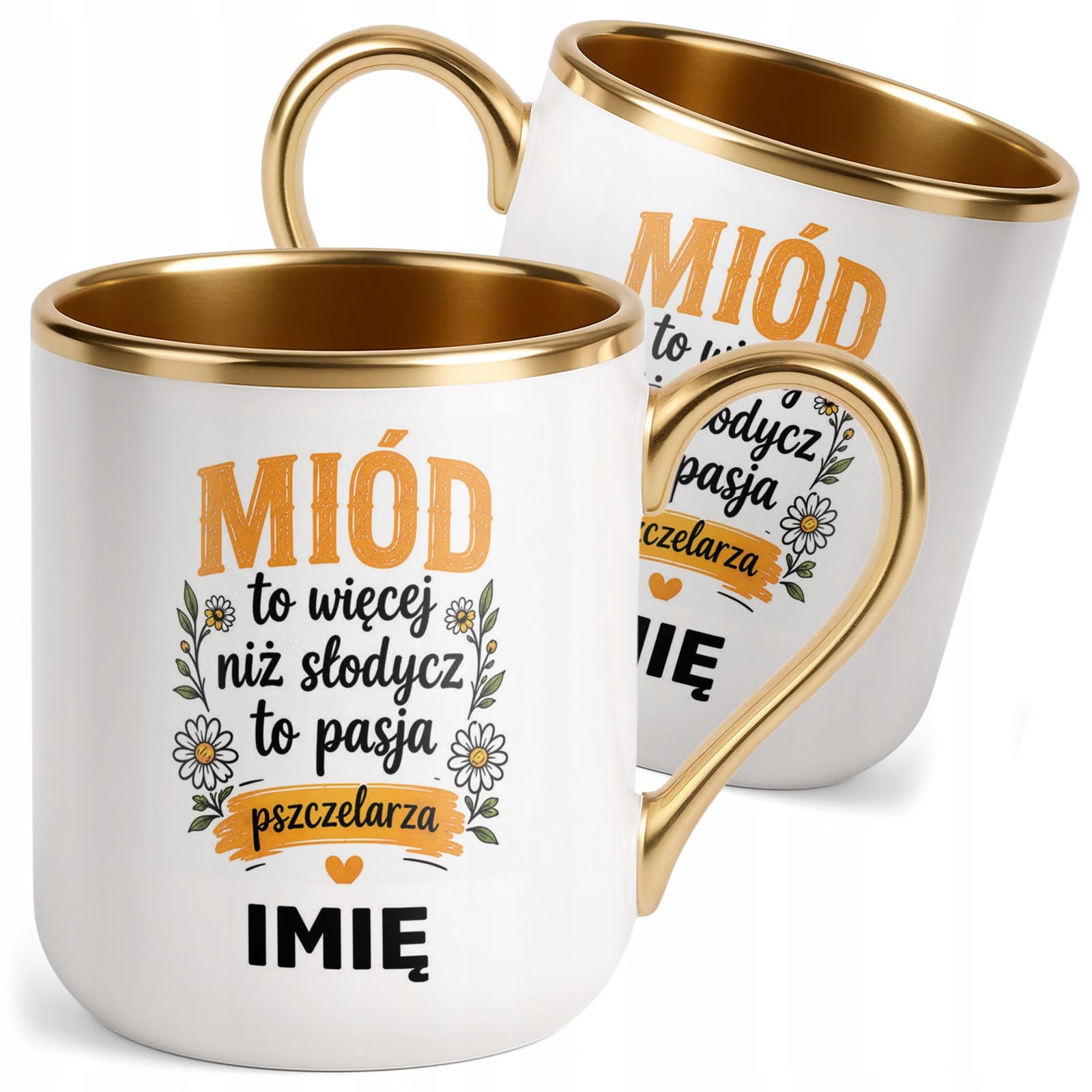 Kubek Personalizowany z nadrukiem Premium Złoty Dla Pszczelarza Prezent